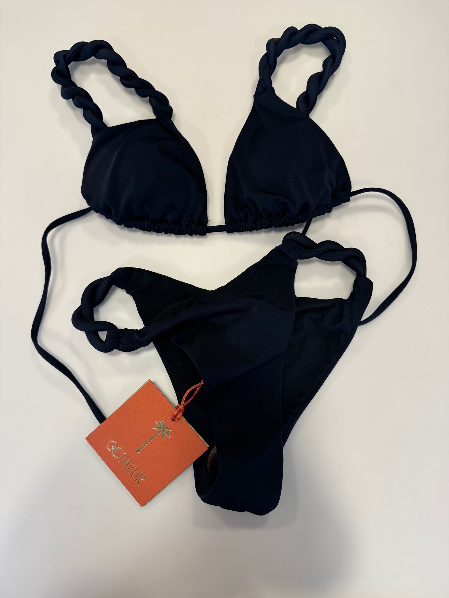 Bikini triangolo torchon nero Cotazur