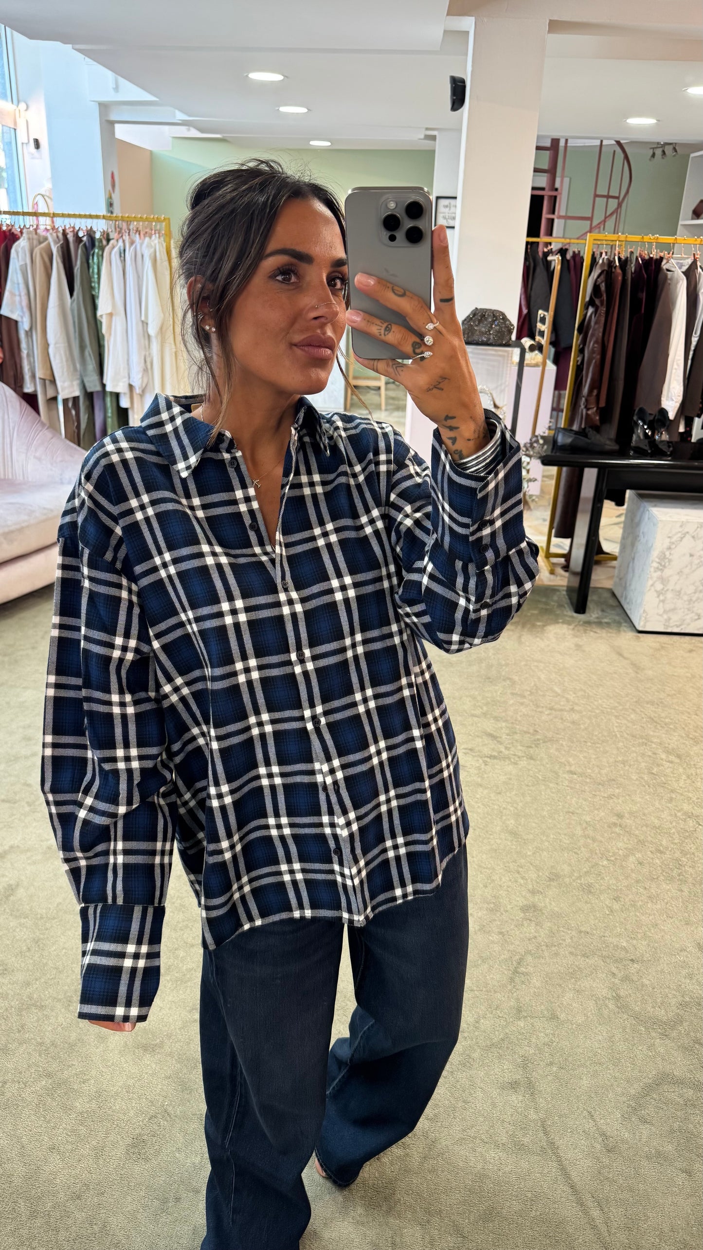 Camicia blu a quadri jx