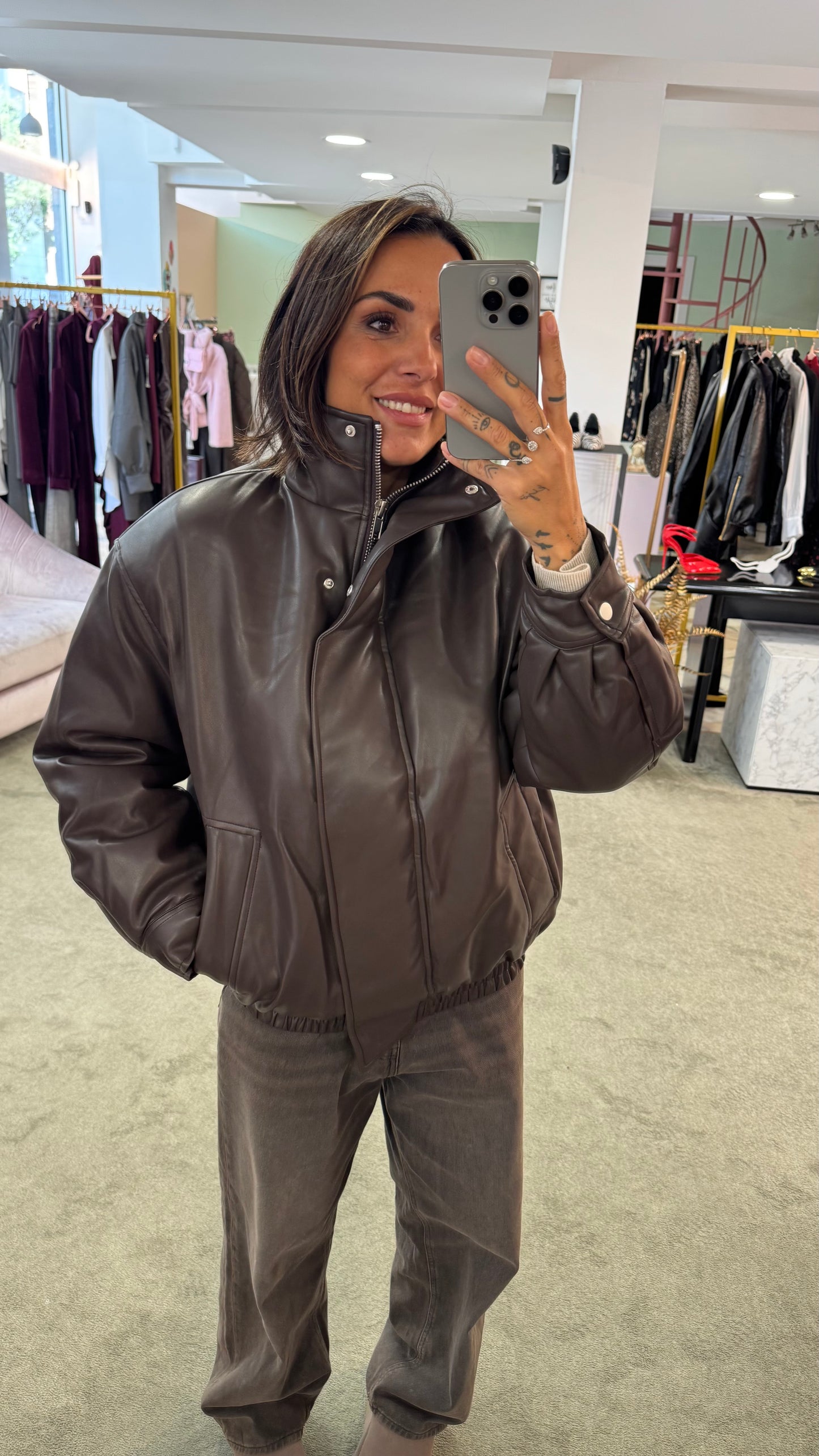 Bomber aviator marrone testa di moro imbottito in ecopelle gl