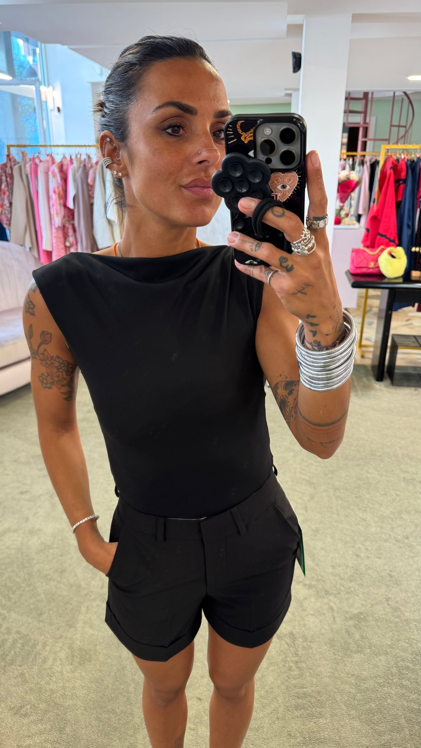 Body nero scollo retro in licra ks
