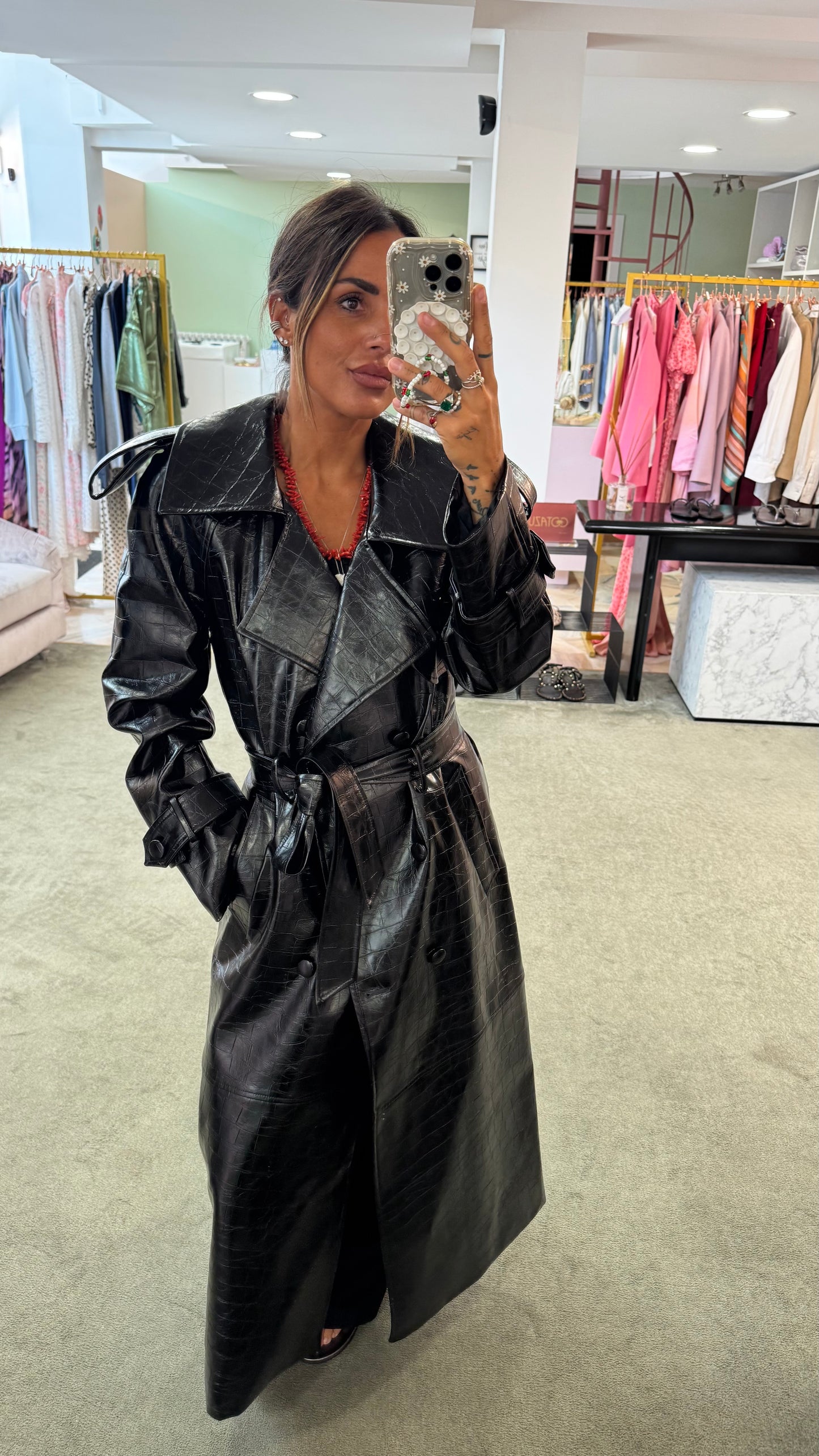 Trench lungo nero crocco Actualee