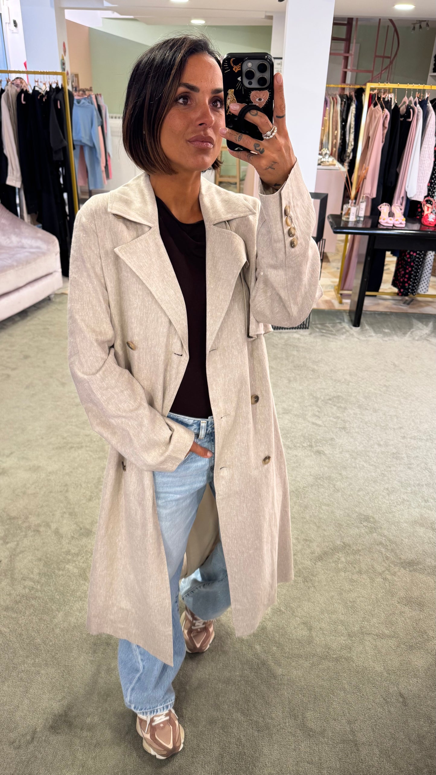 Trench beige melange in lino sl