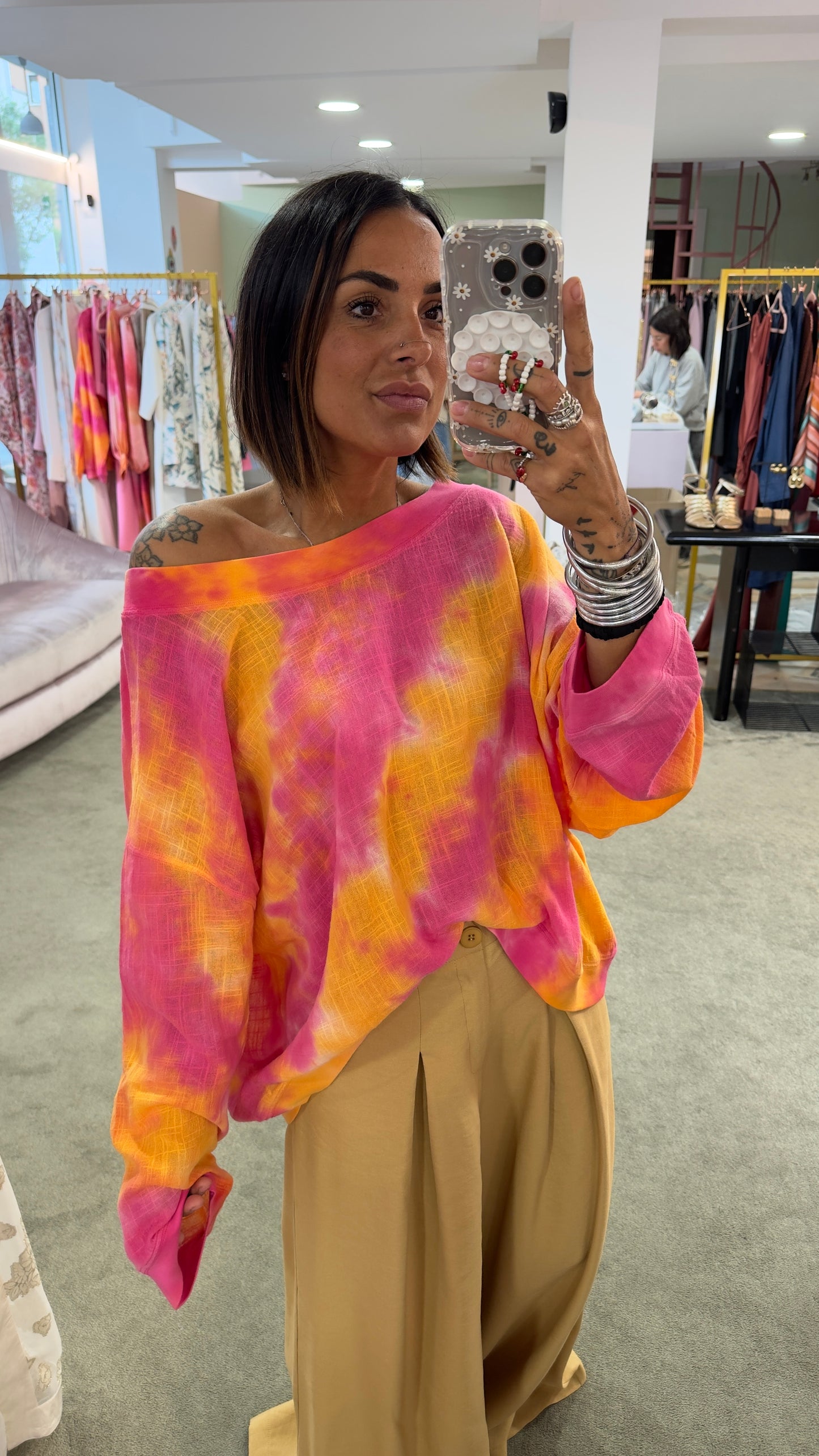 Felpa in garza fucsia tie-dye Don't@me
