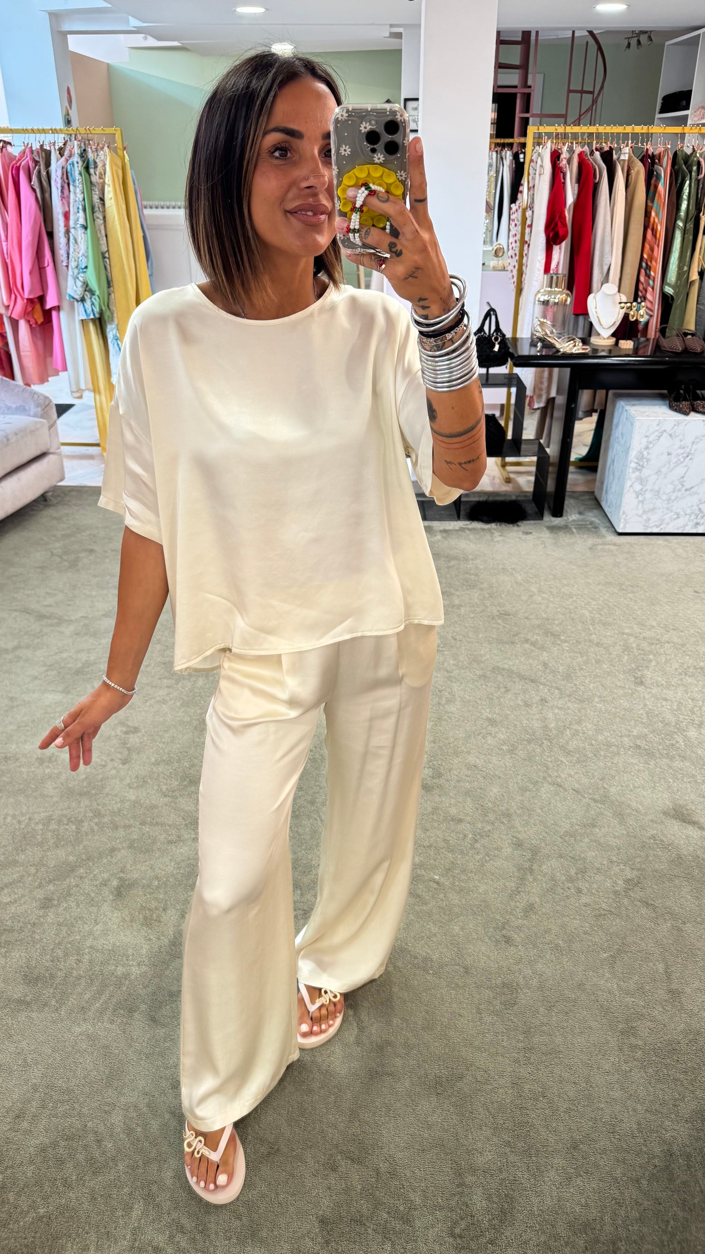 Pantaloni avorio panna con elastico satin ay