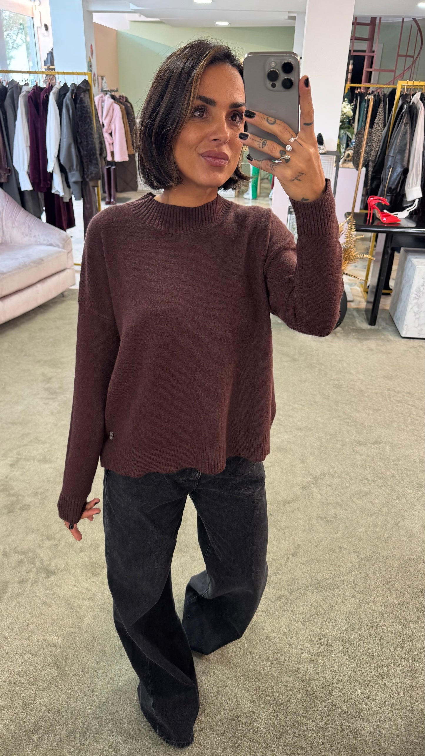 Maglione lupetto marrone a scatola tk