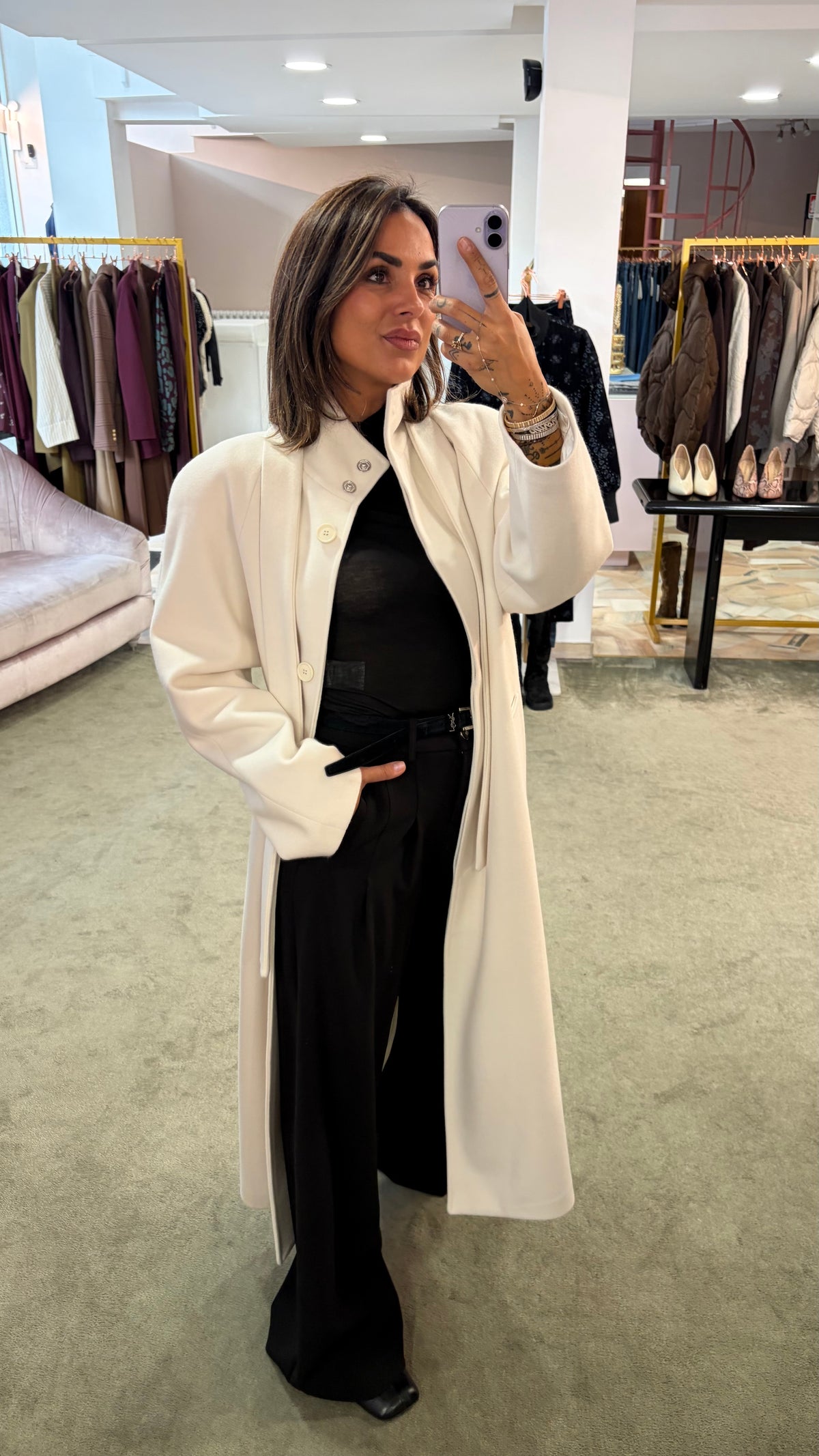 Cappotto lungo panna con cintura Actualee