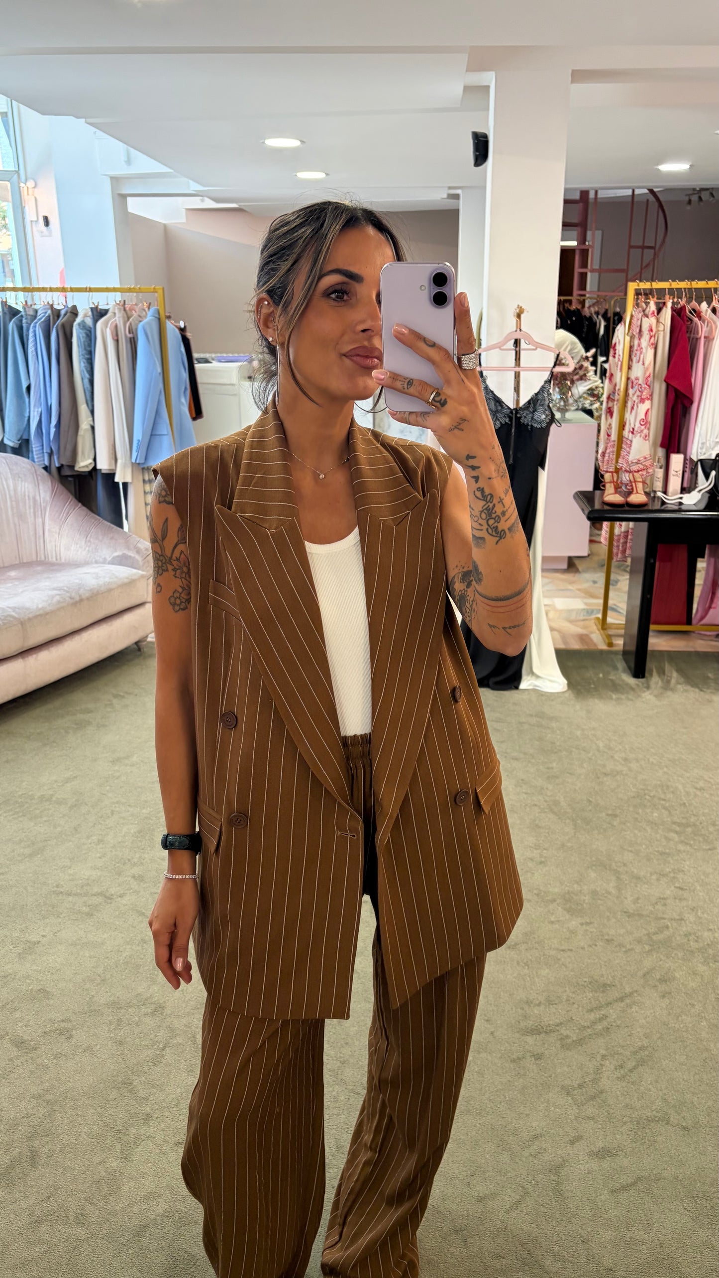 Pantaloni liquirizia gessati con coulisse Hinnominate