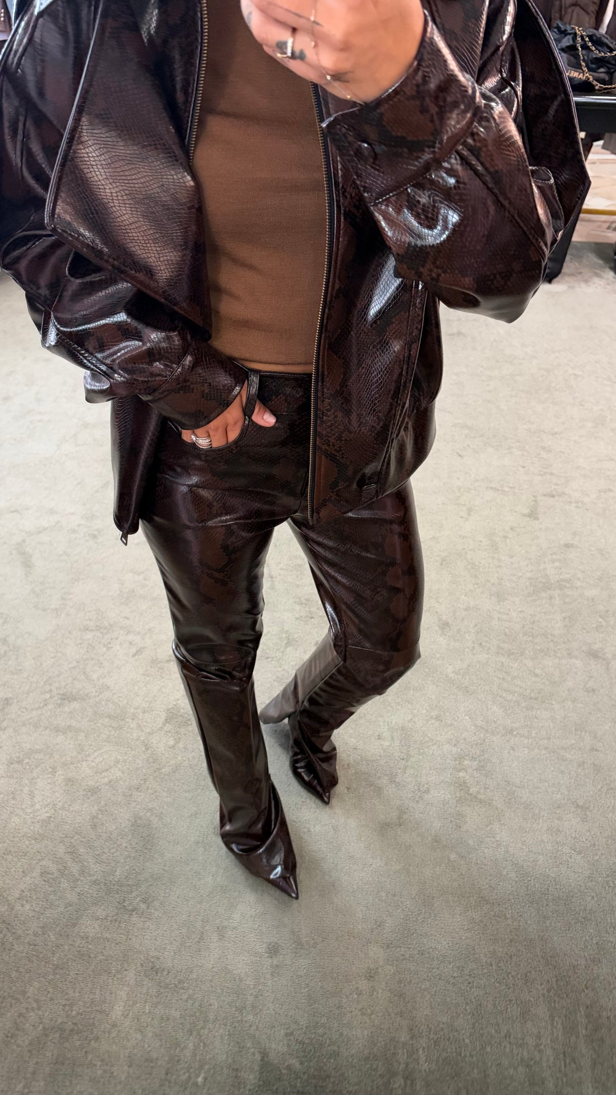 Bomber pitonato marrone in ecopelle Actualee