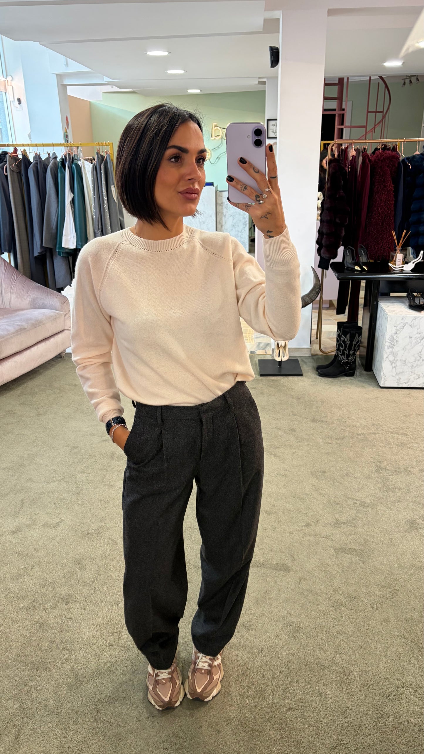 Maglione girocollo crema manica raglan fr