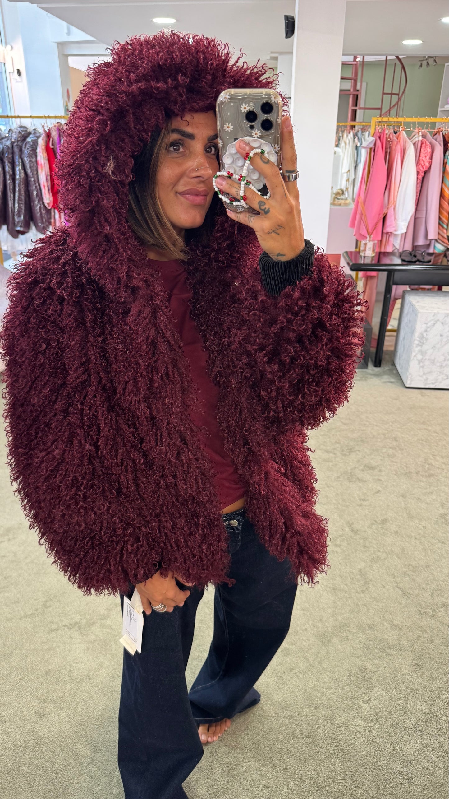 Bomber mongolia eco bordeaux con cappuccio
