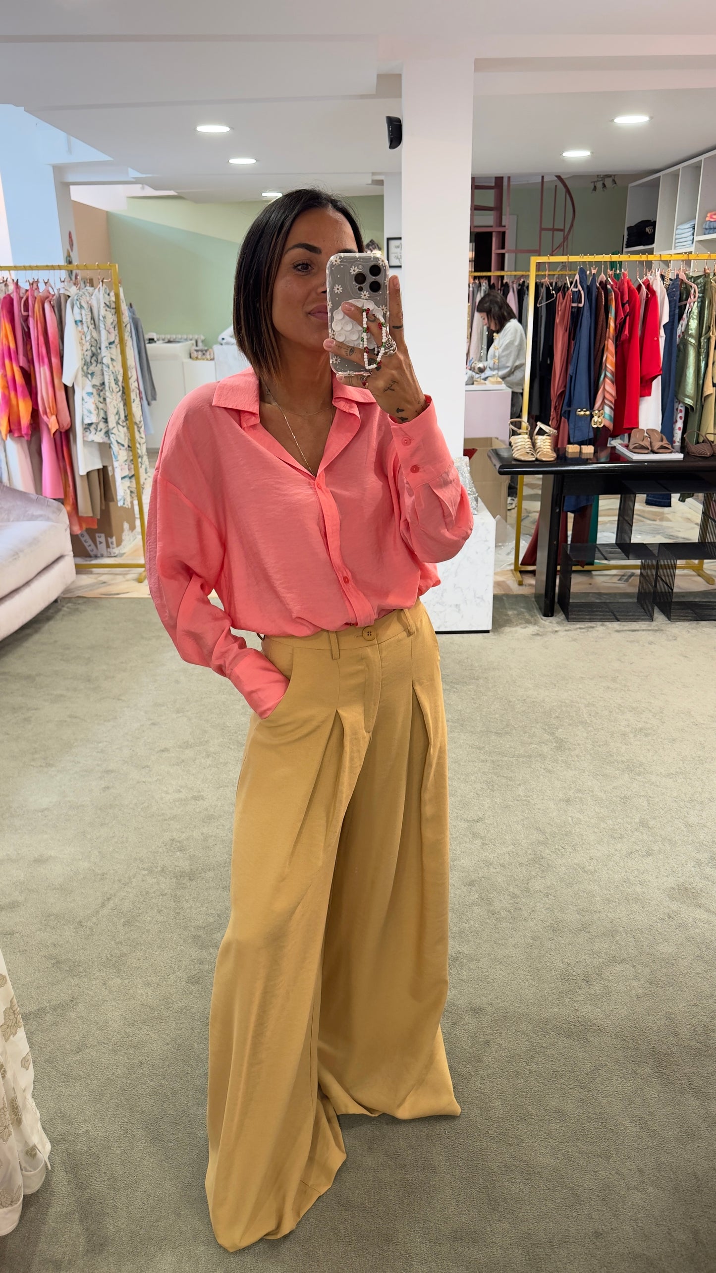Camicia corallo in crepe ay