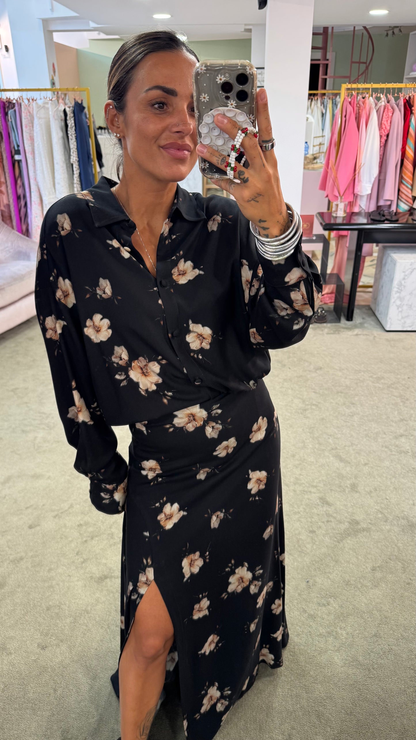 Camicia clelia MAR DE MARGARITAS nera a fiori