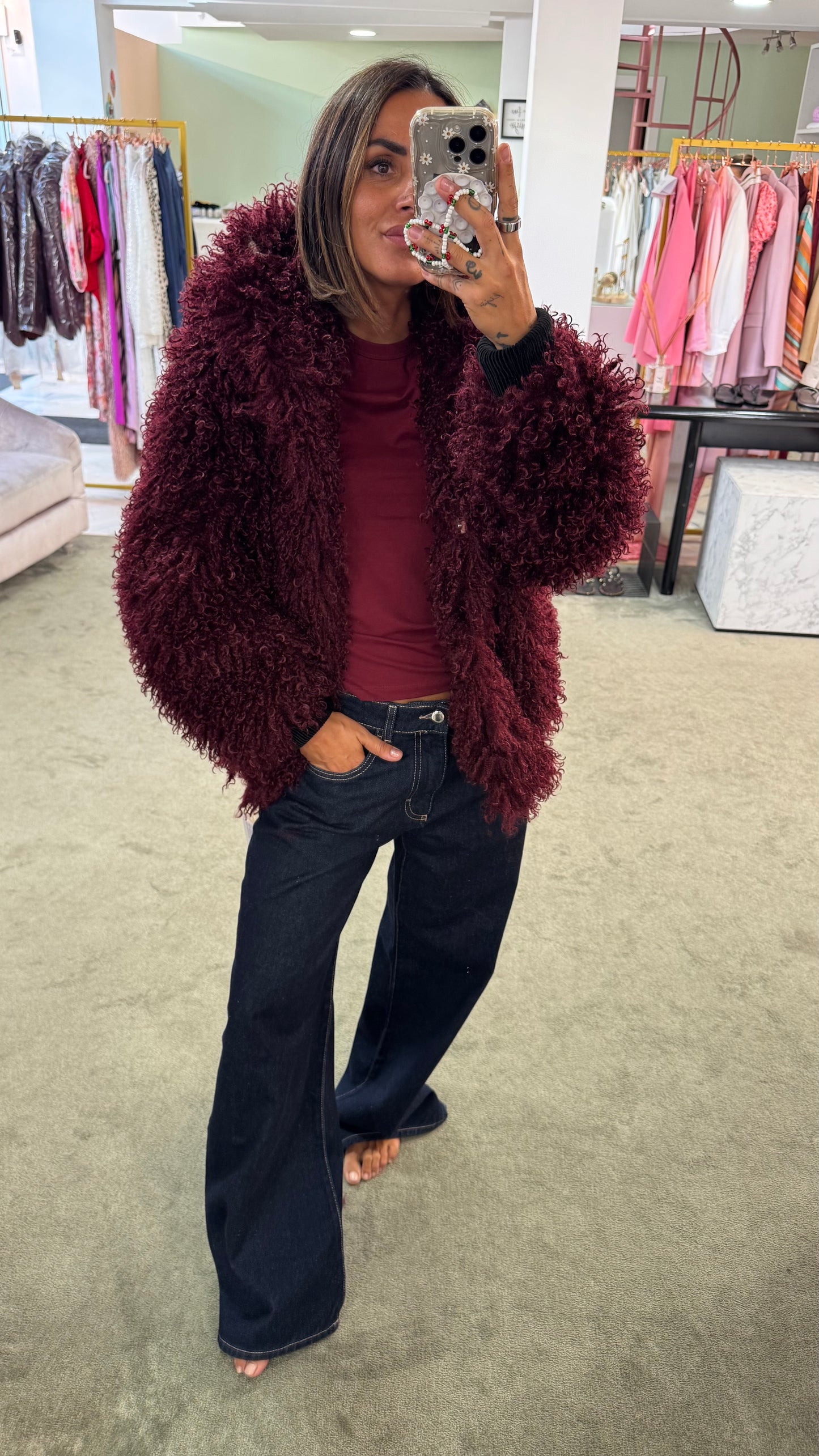 Bomber mongolia eco bordeaux con cappuccio