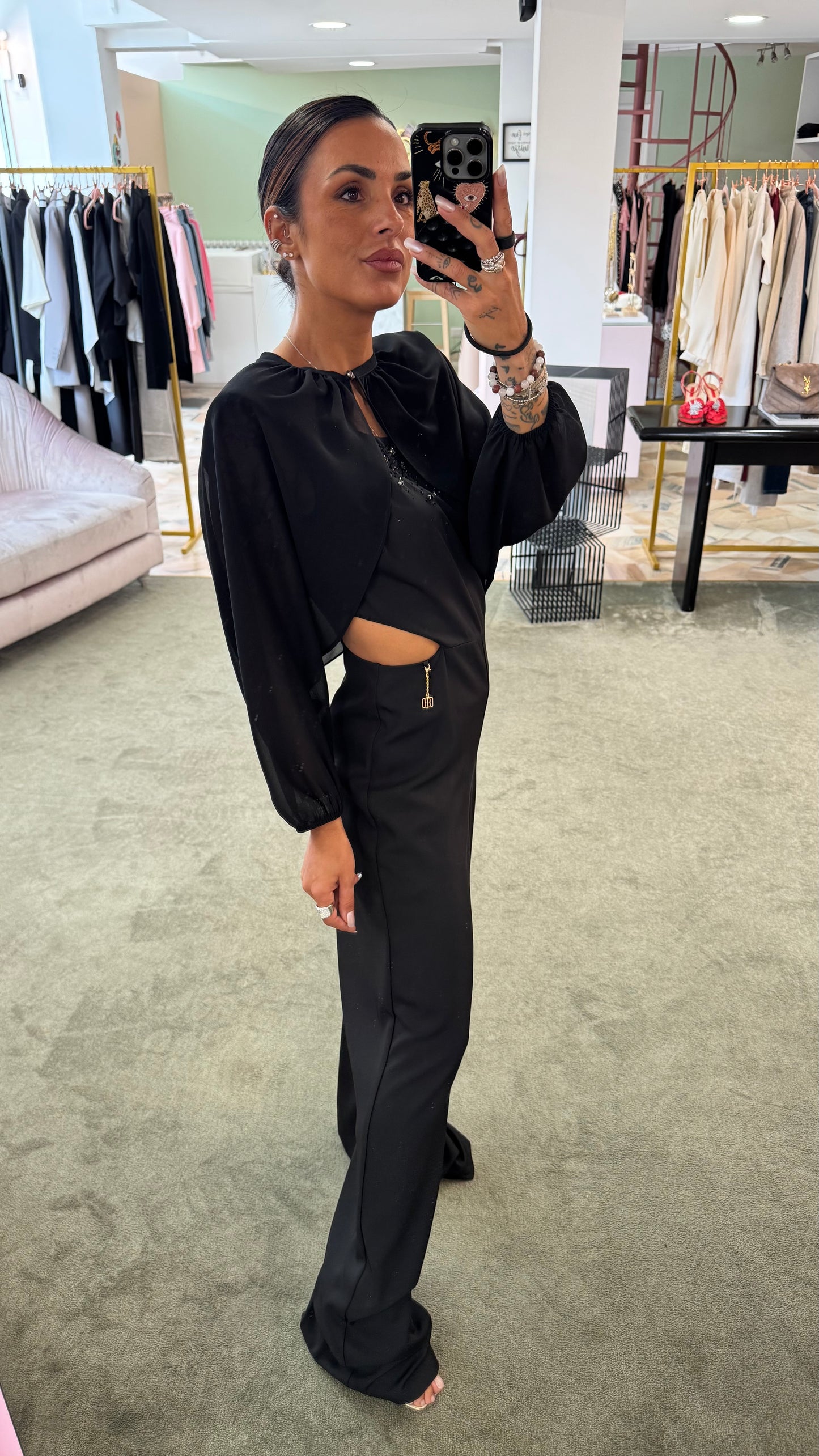 Jumpsuit nera con cristalli fr