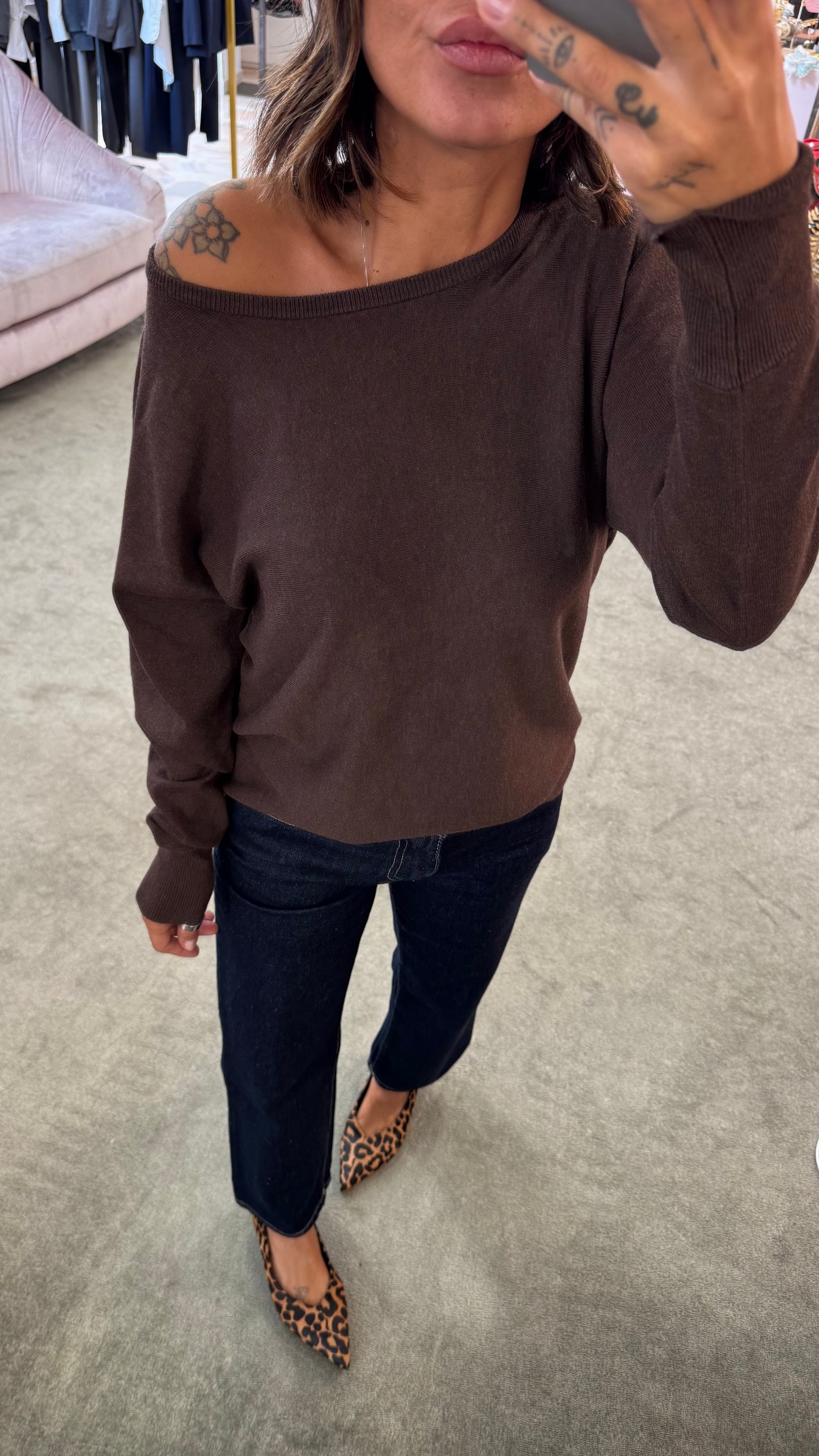 Maglione cioccolato girocollo morbido sy