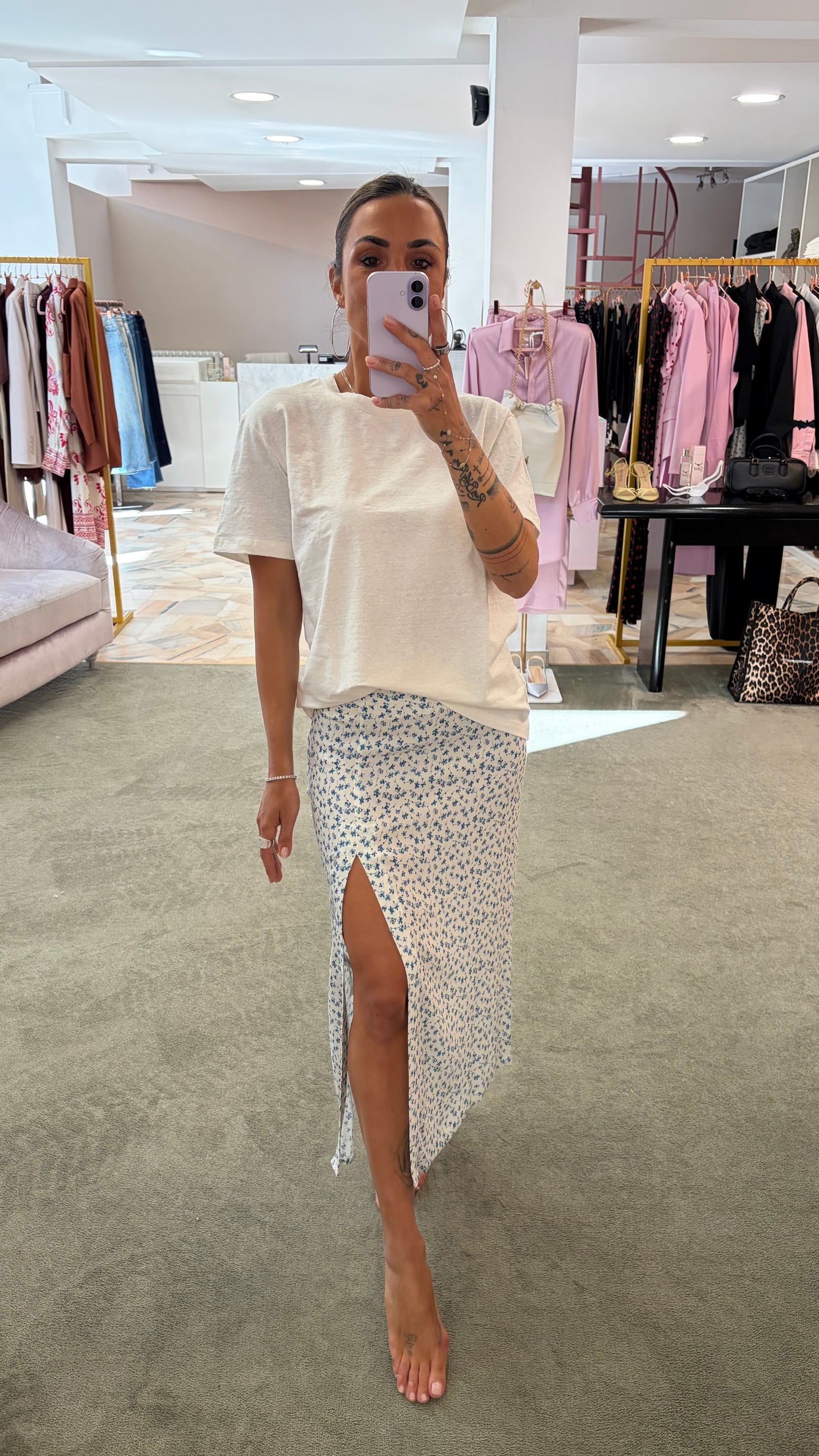 Gonna midi roxana MAR DE MARGARITAS bianca con fiorellini