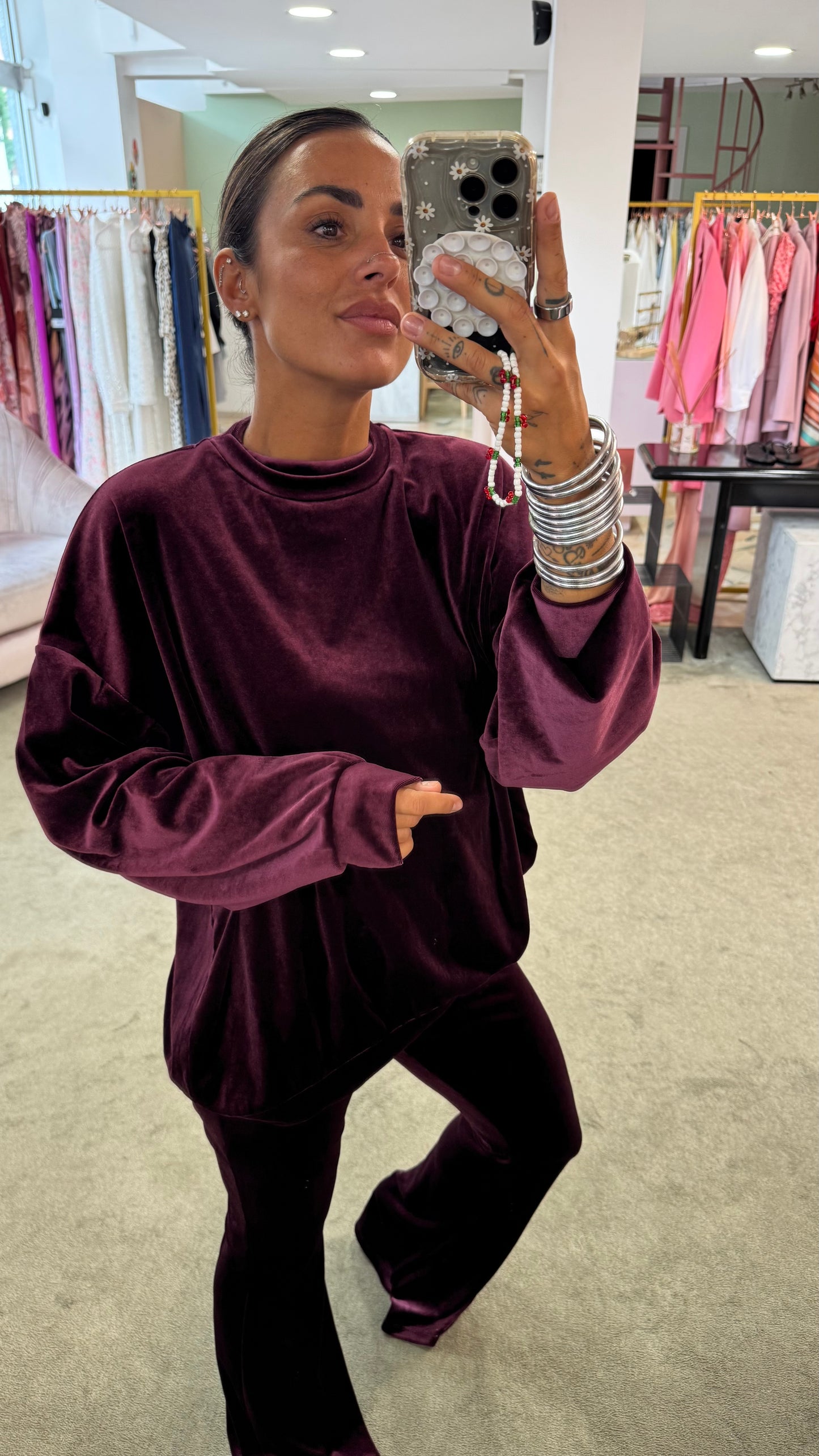 Pantaloni flare bordeaux in velluto Don't@Me
