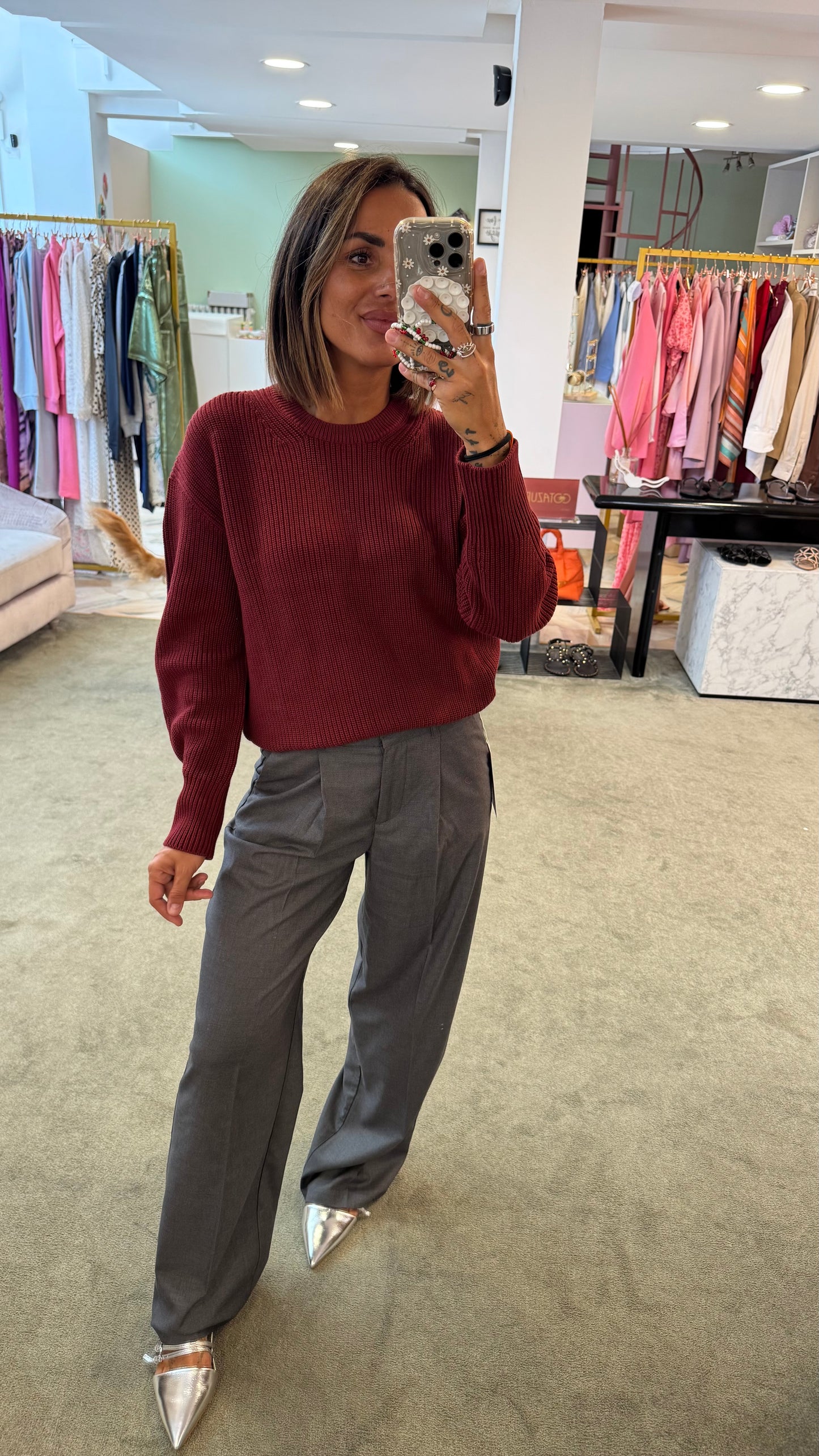 Maglione bordeaux a costine jx