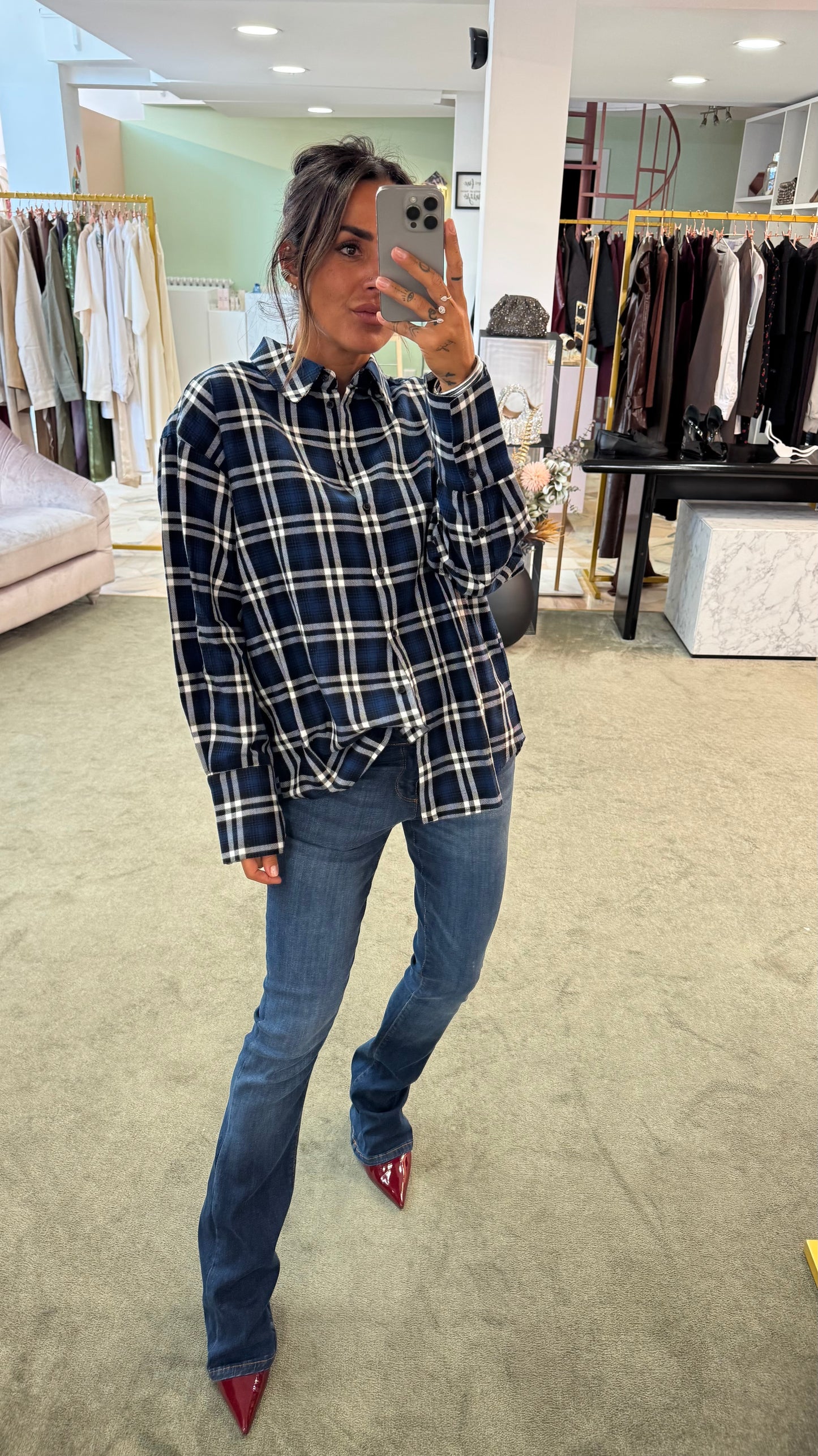 Camicia blu a quadri jx