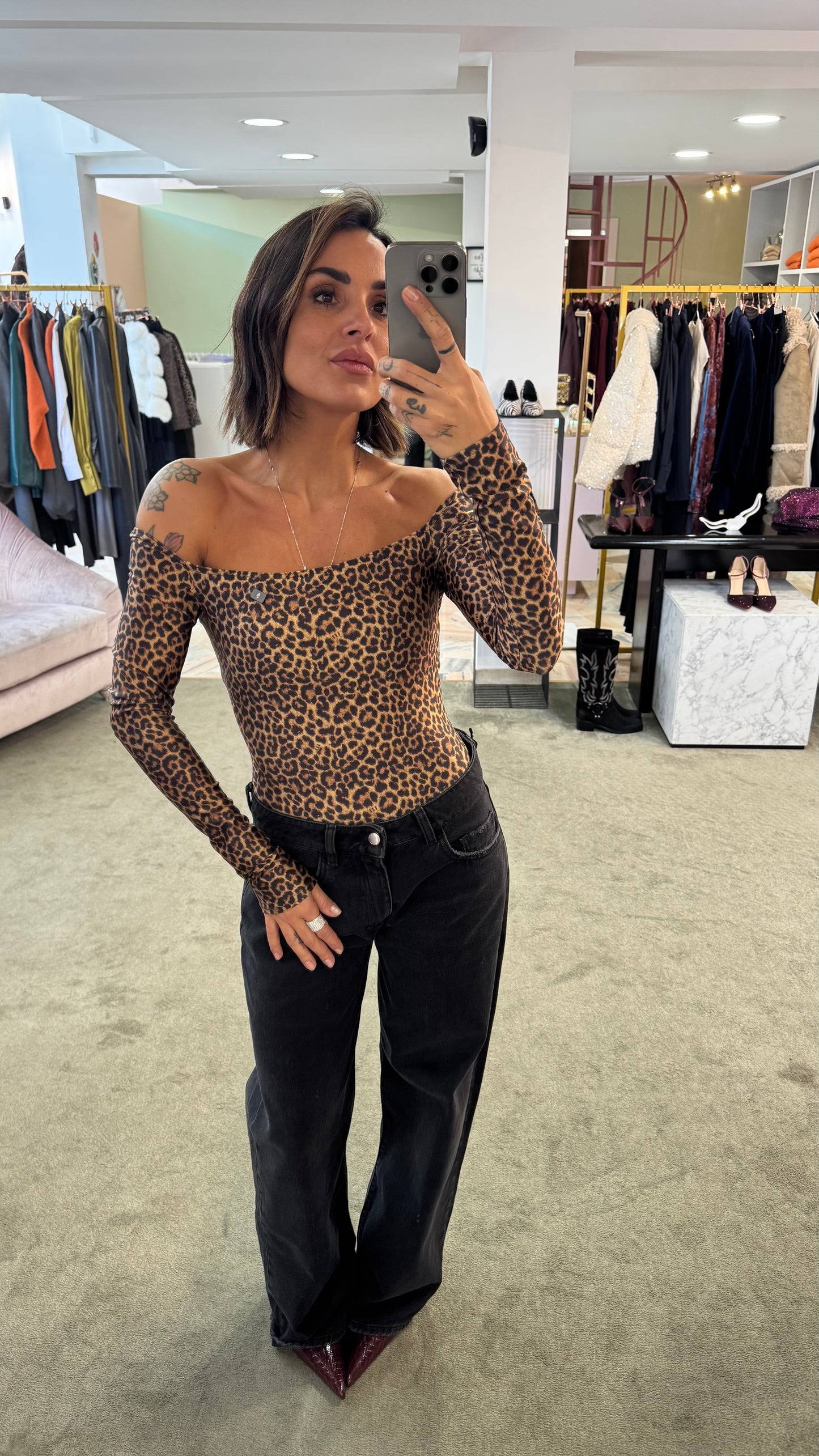 Body maculato scollo squadrato in lycra Matinee