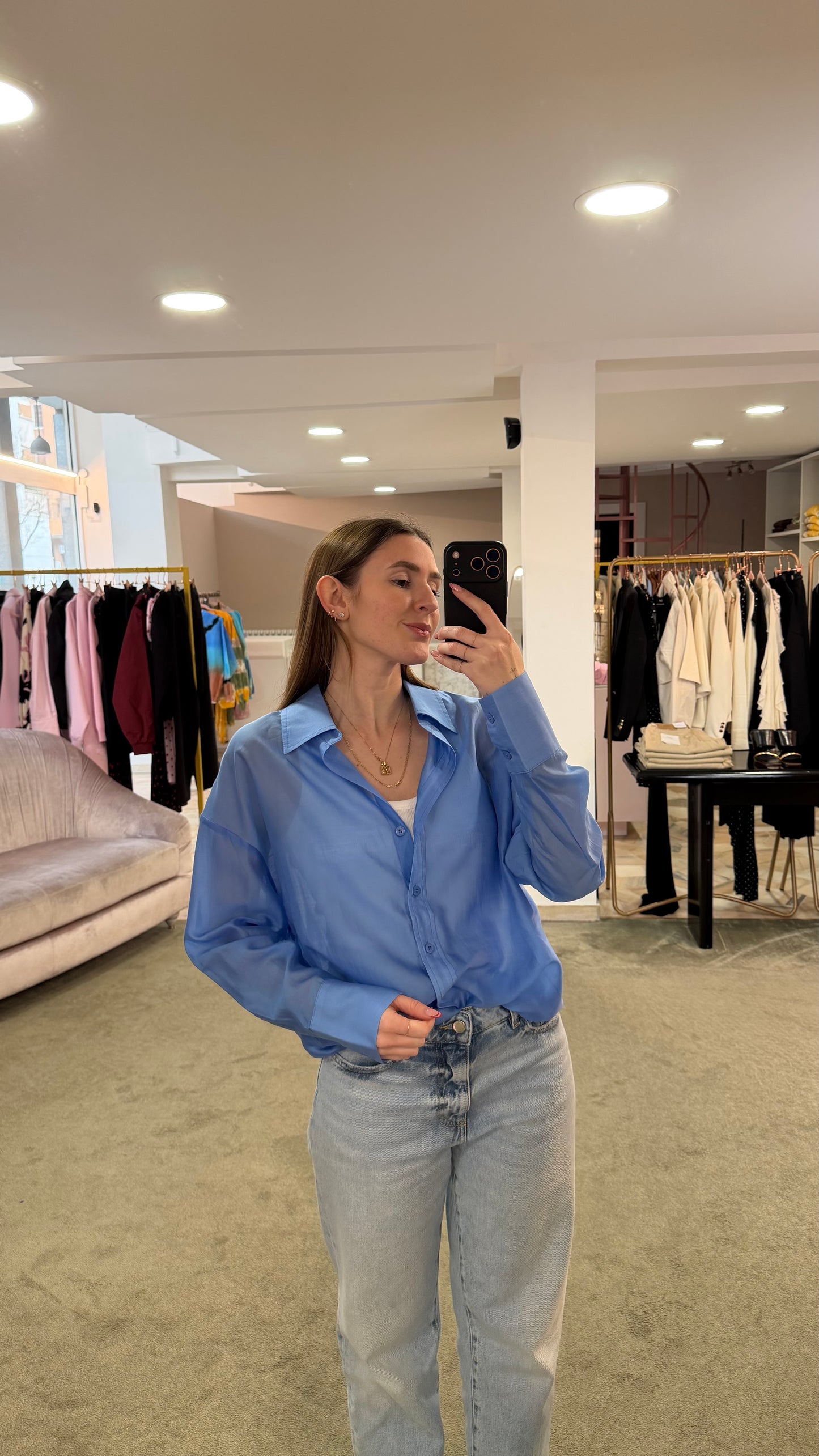 Camicia azzurra over in tencel ay