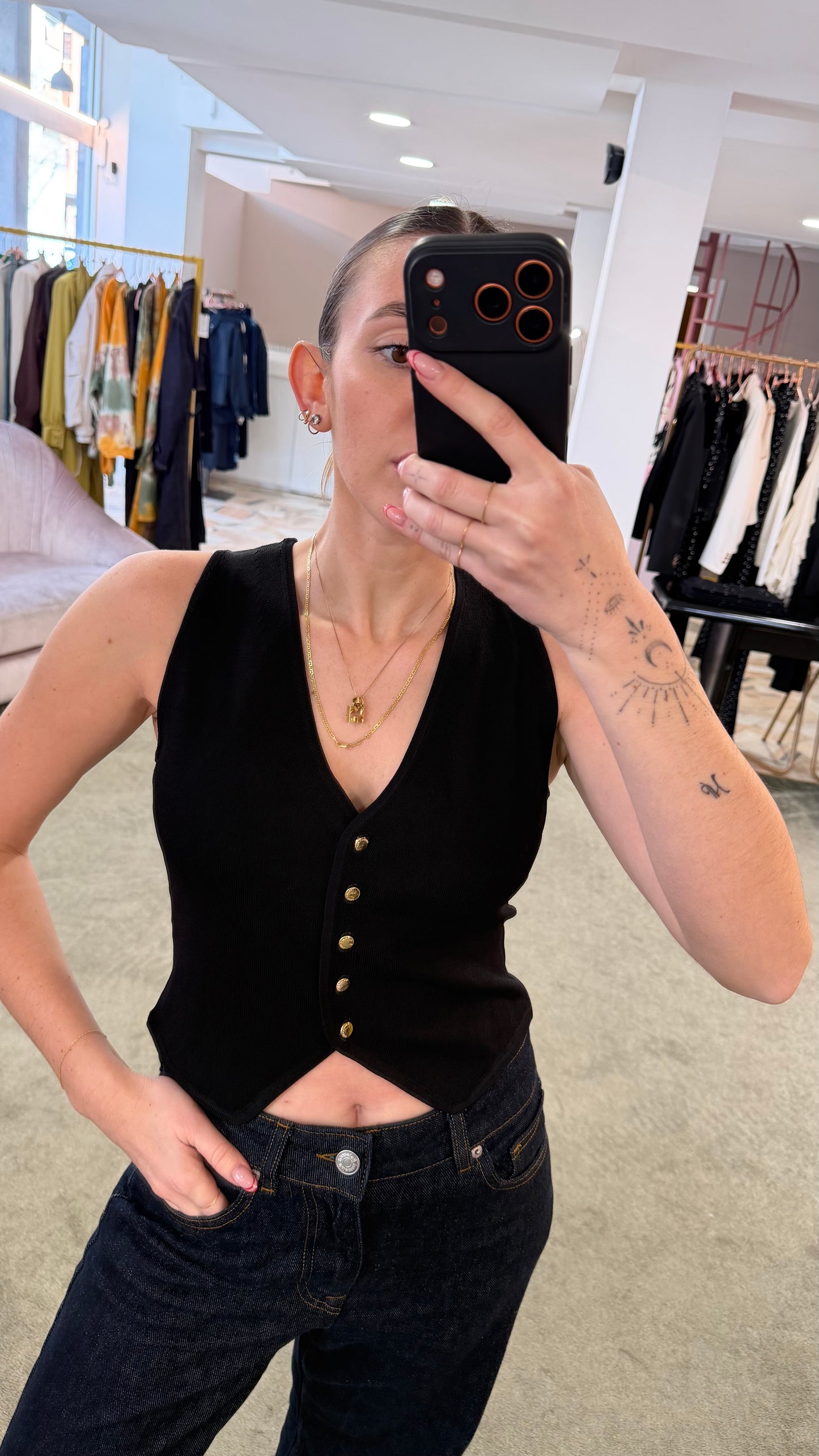Gilet nero in viscosa fr