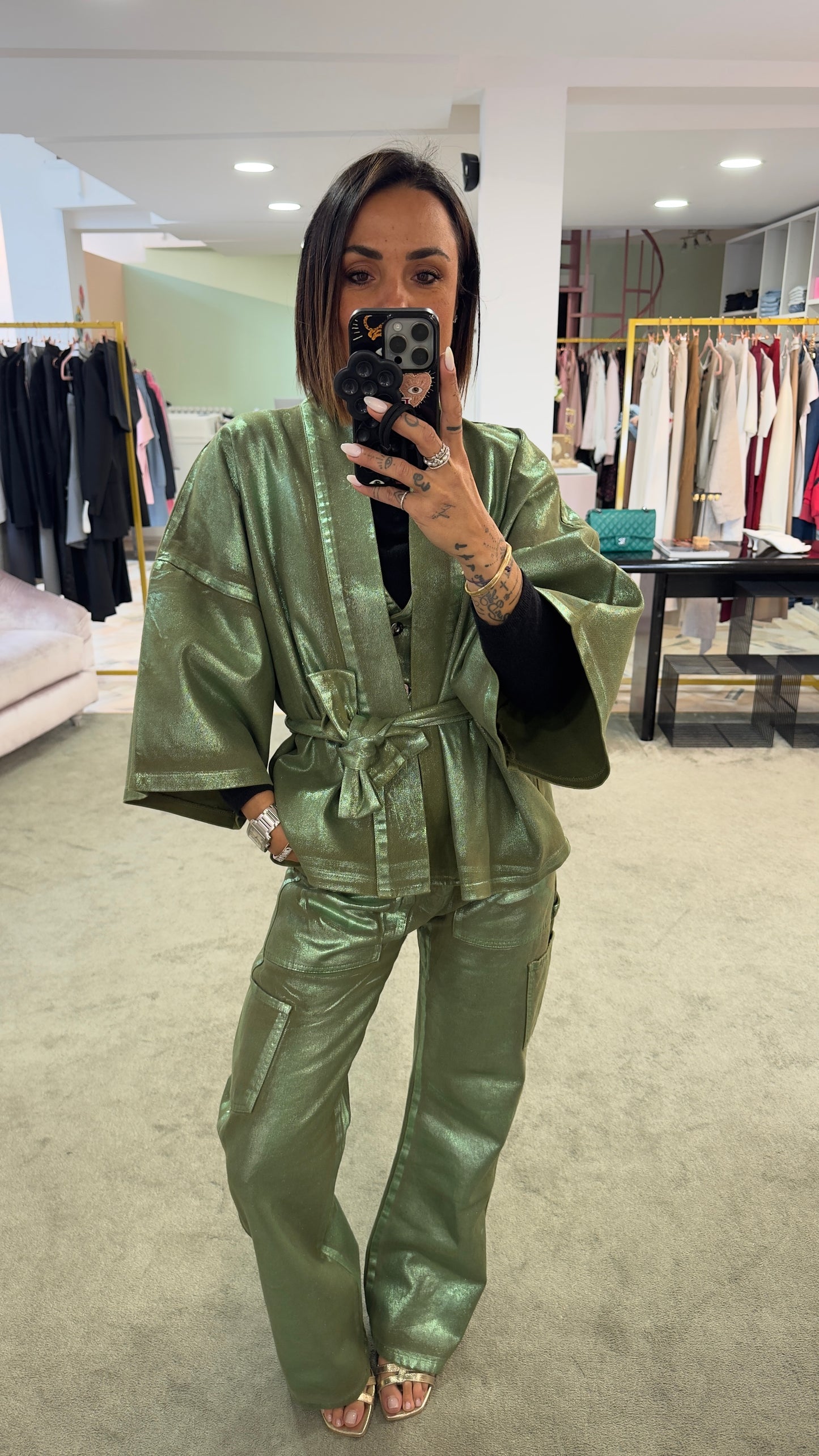 Kimono laminato verde militare Don't@me