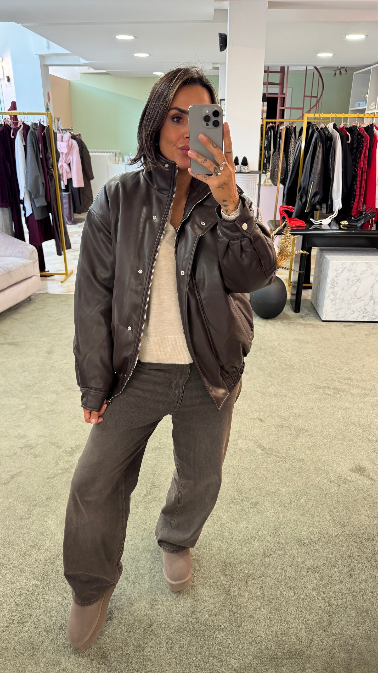 Bomber aviator marrone testa di moro imbottito in ecopelle gl