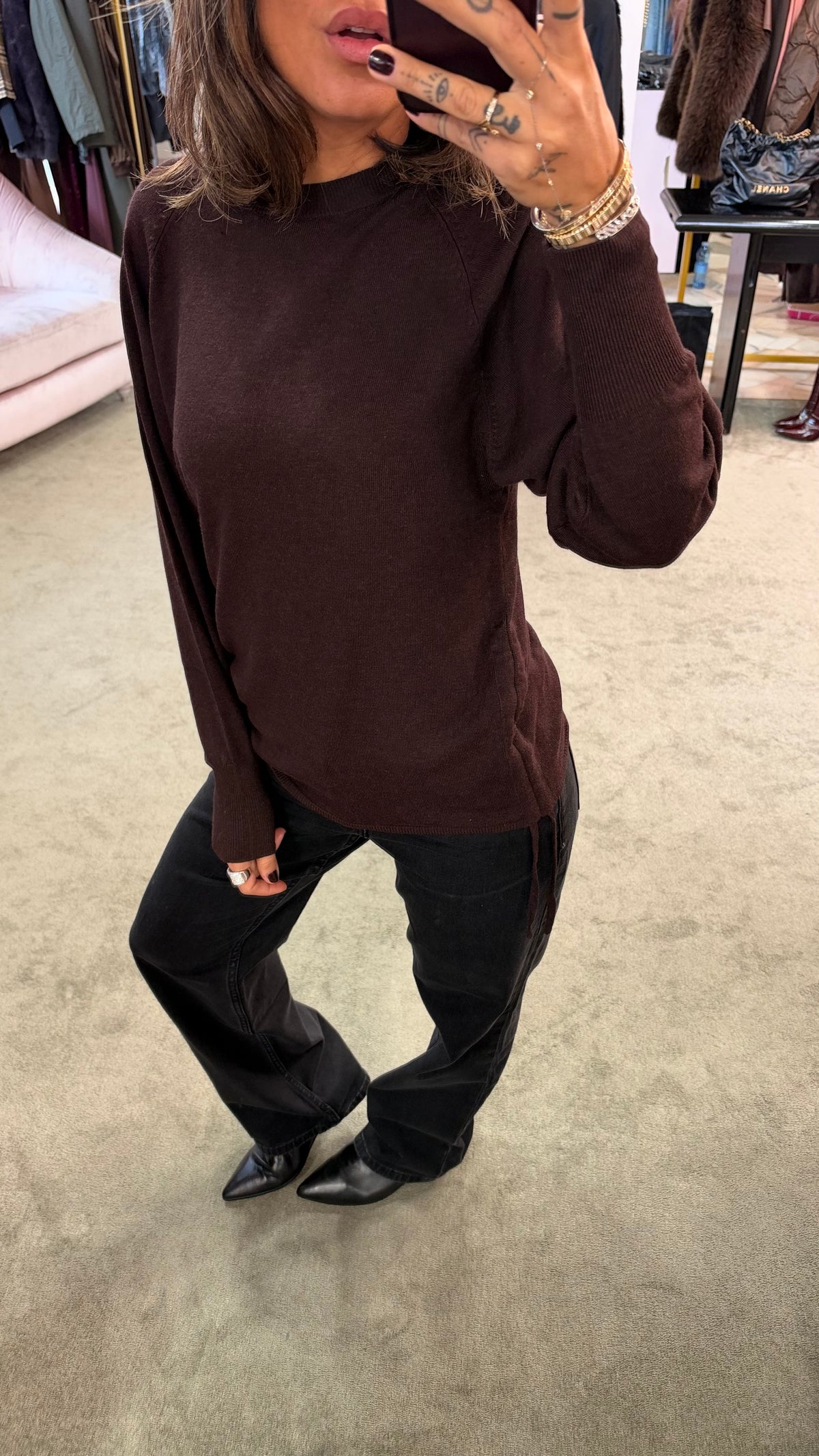 Maglione marrone cioccolato con coulisse laterale sy