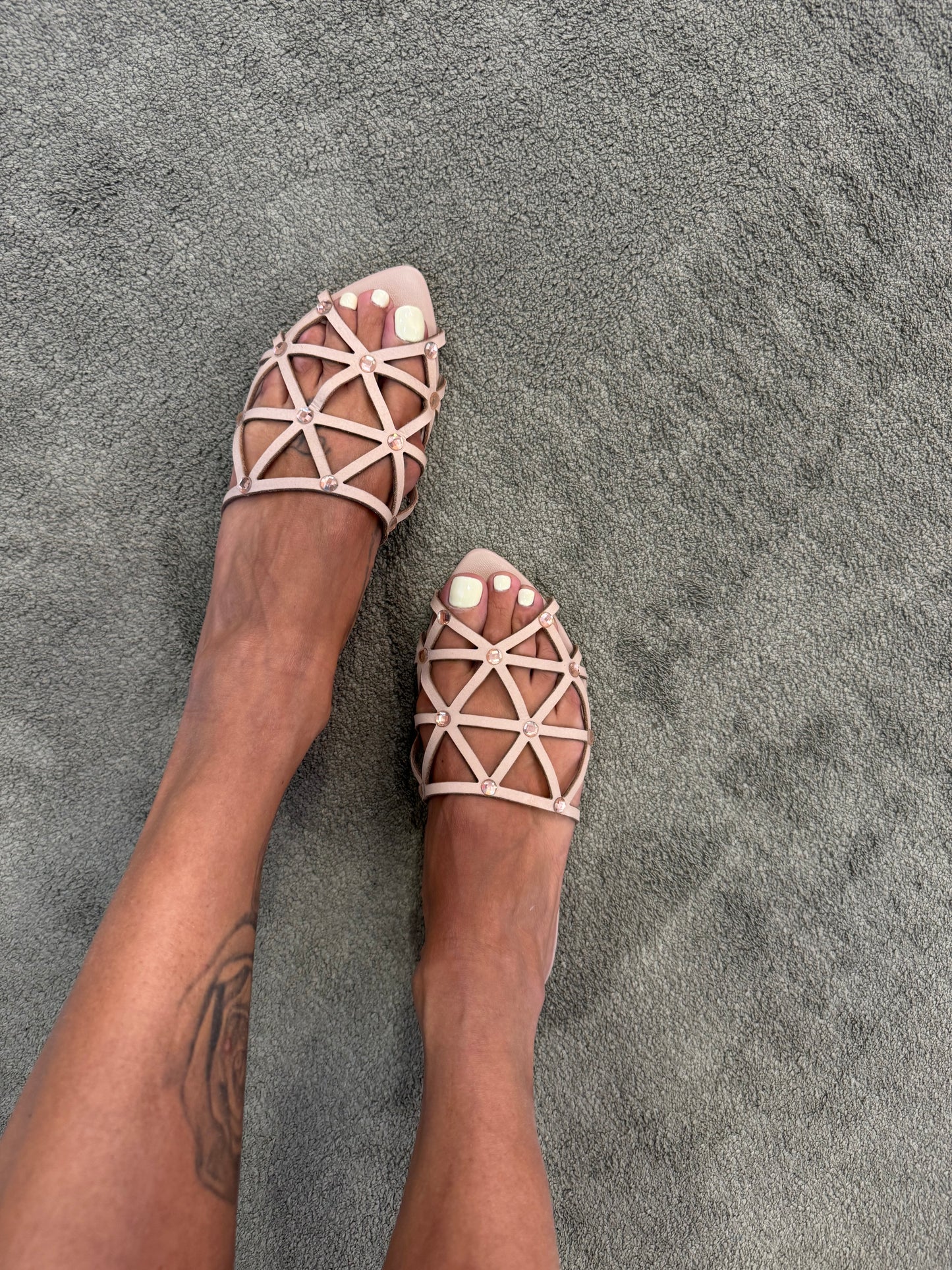 Ciabattina nude rete crystal