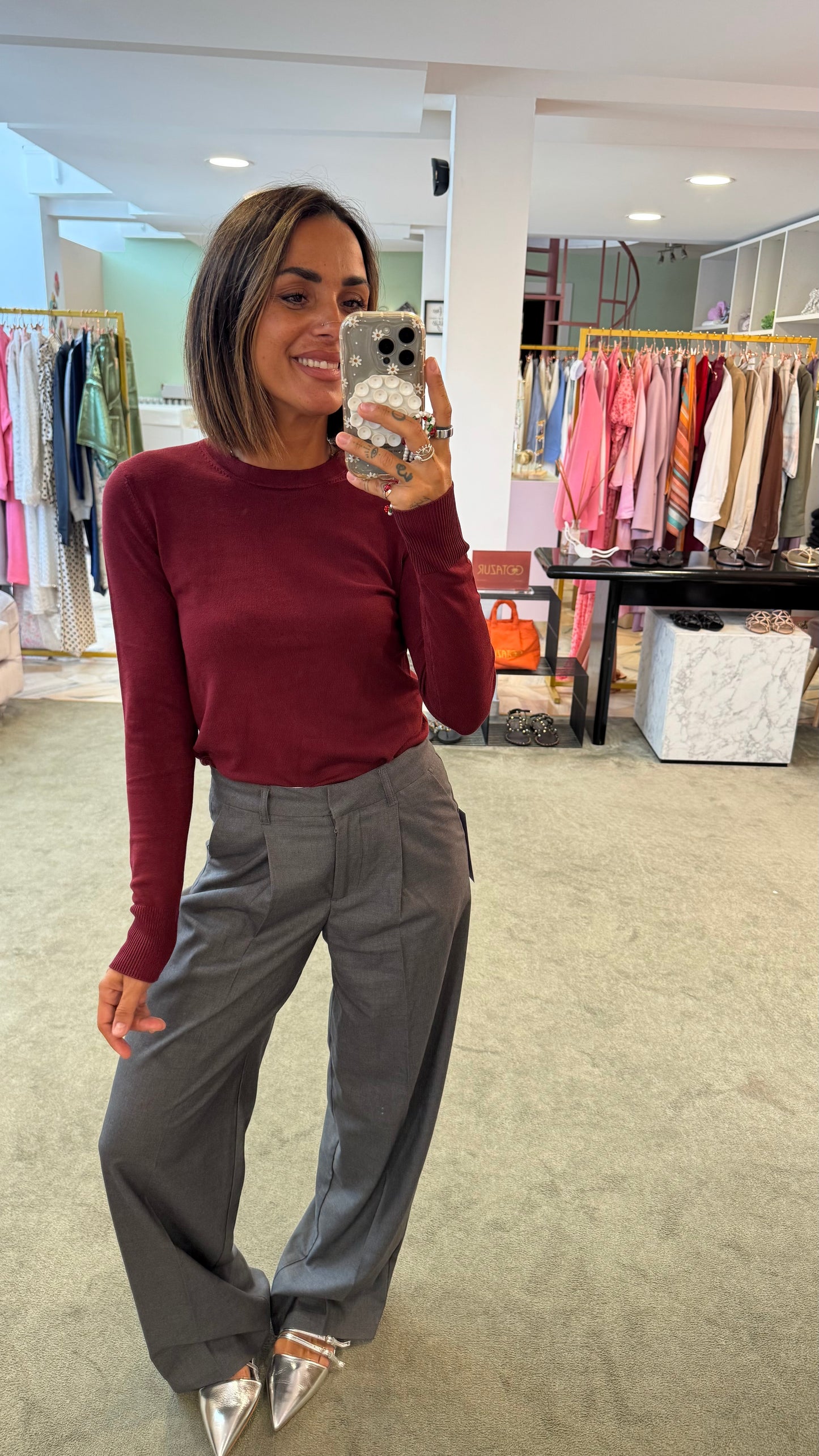 Maglione bordeaux girocollo in viscosa jx