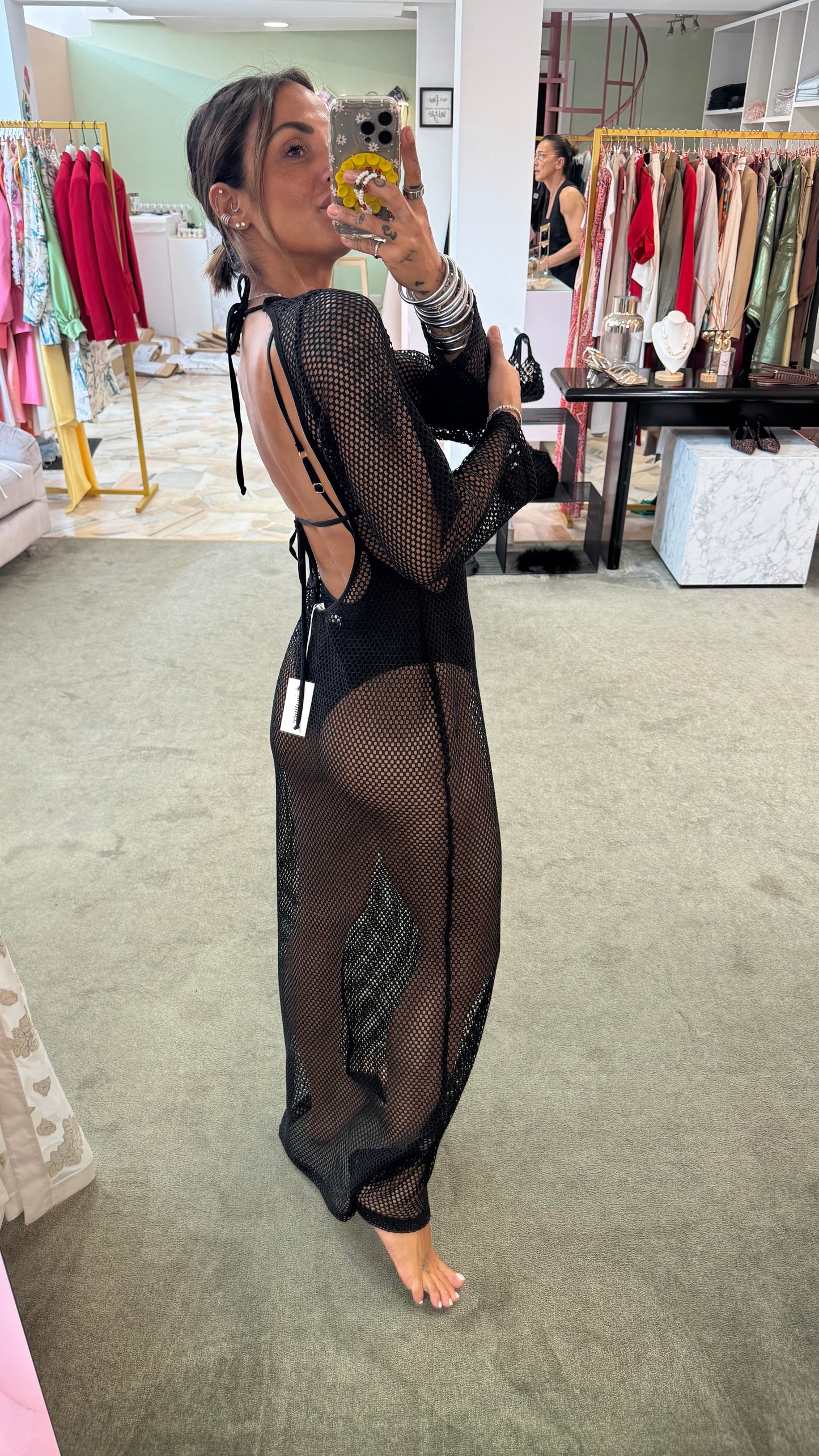 Abito lungo nero crochet Matinée