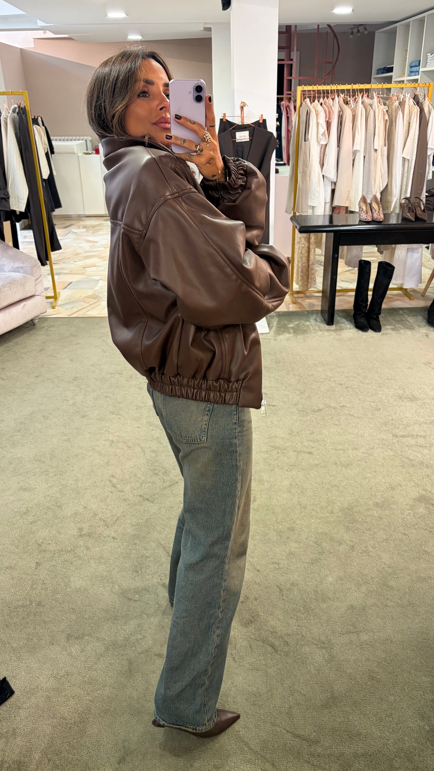 Bomber over marrone testa di moro in eco pelle ks