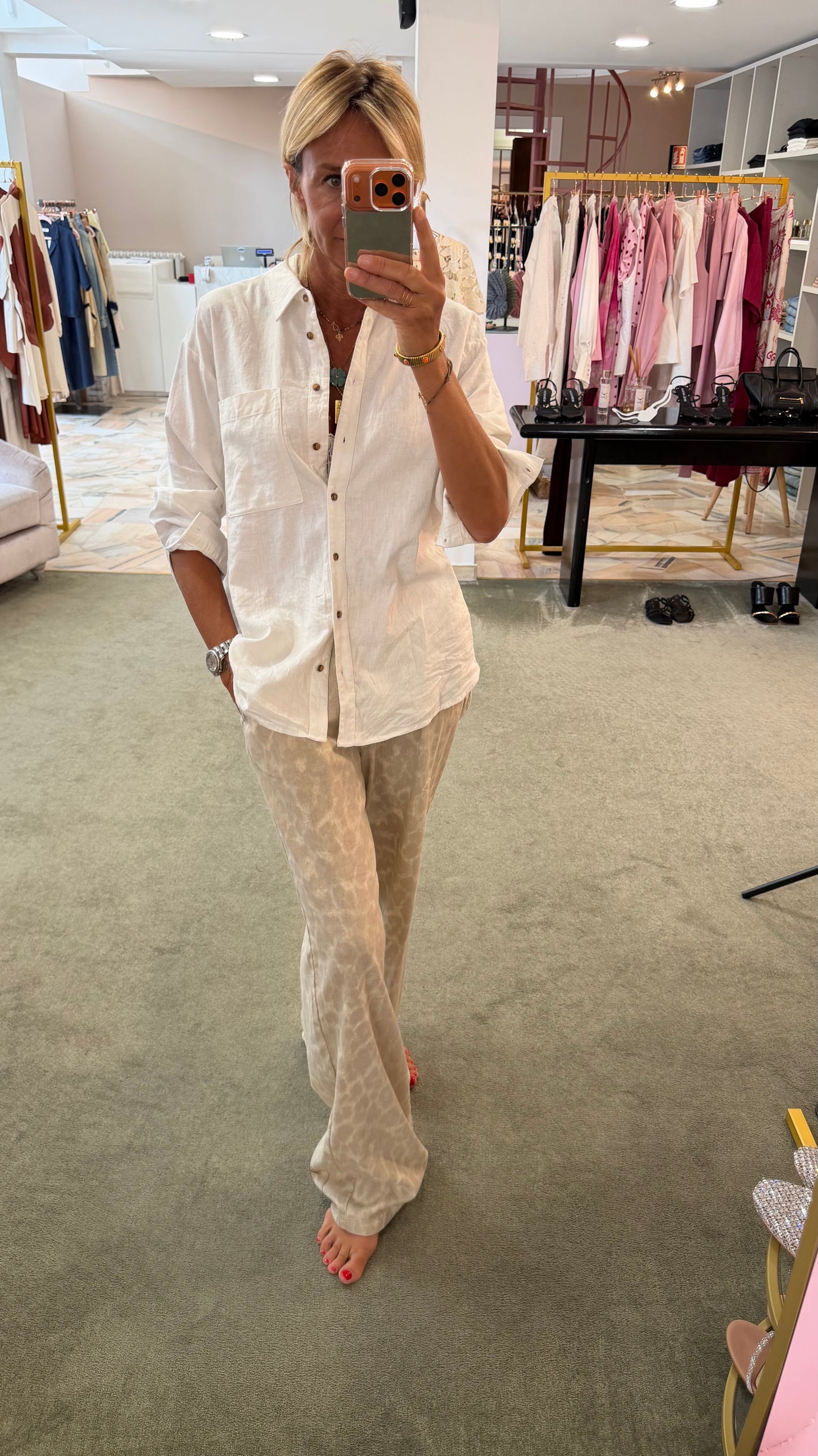 Camicia bianco latte in lino sy