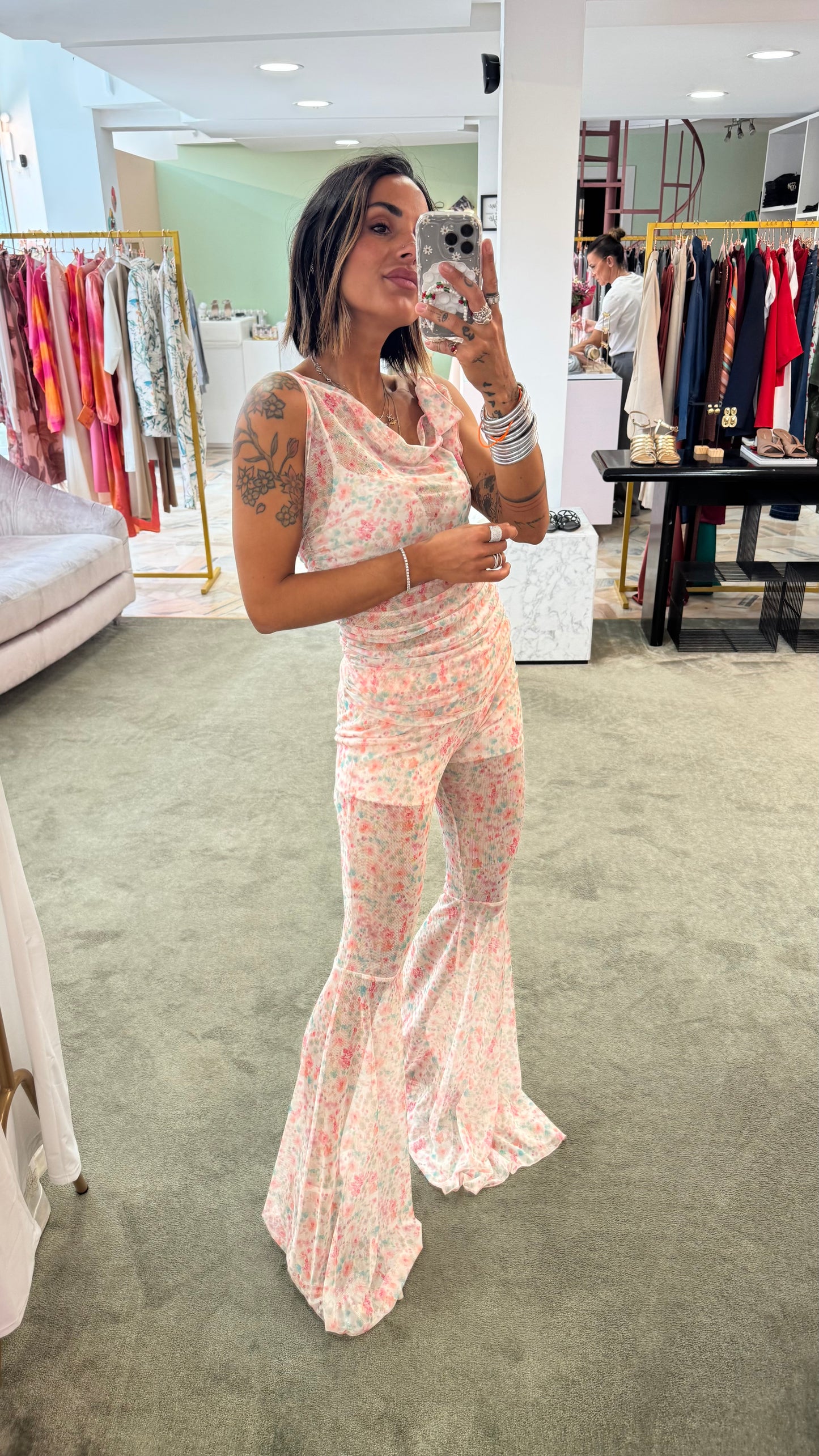 Completo canotta e pantalone in tulle a fiori ks