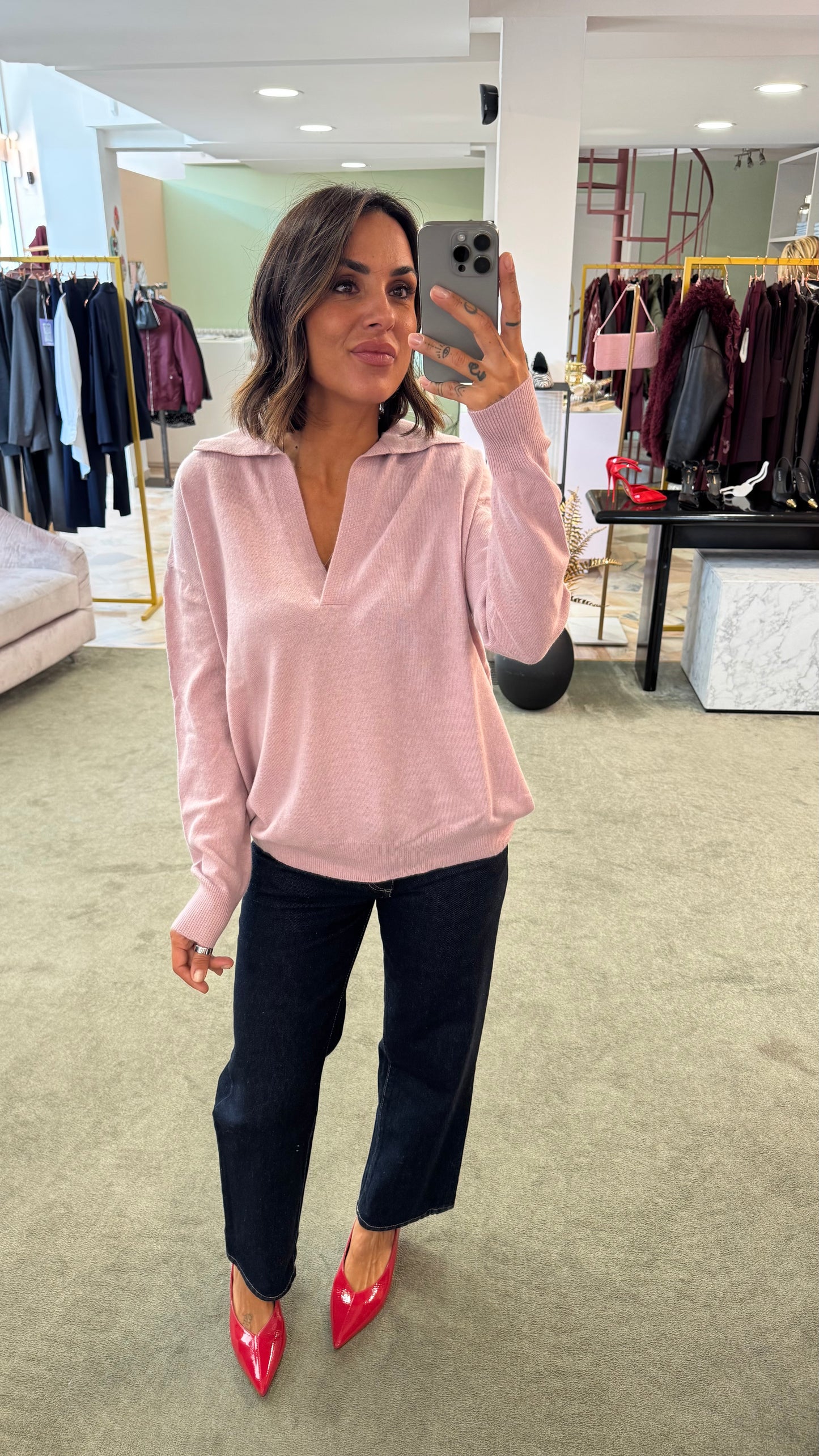 Maglione polo rosa lh