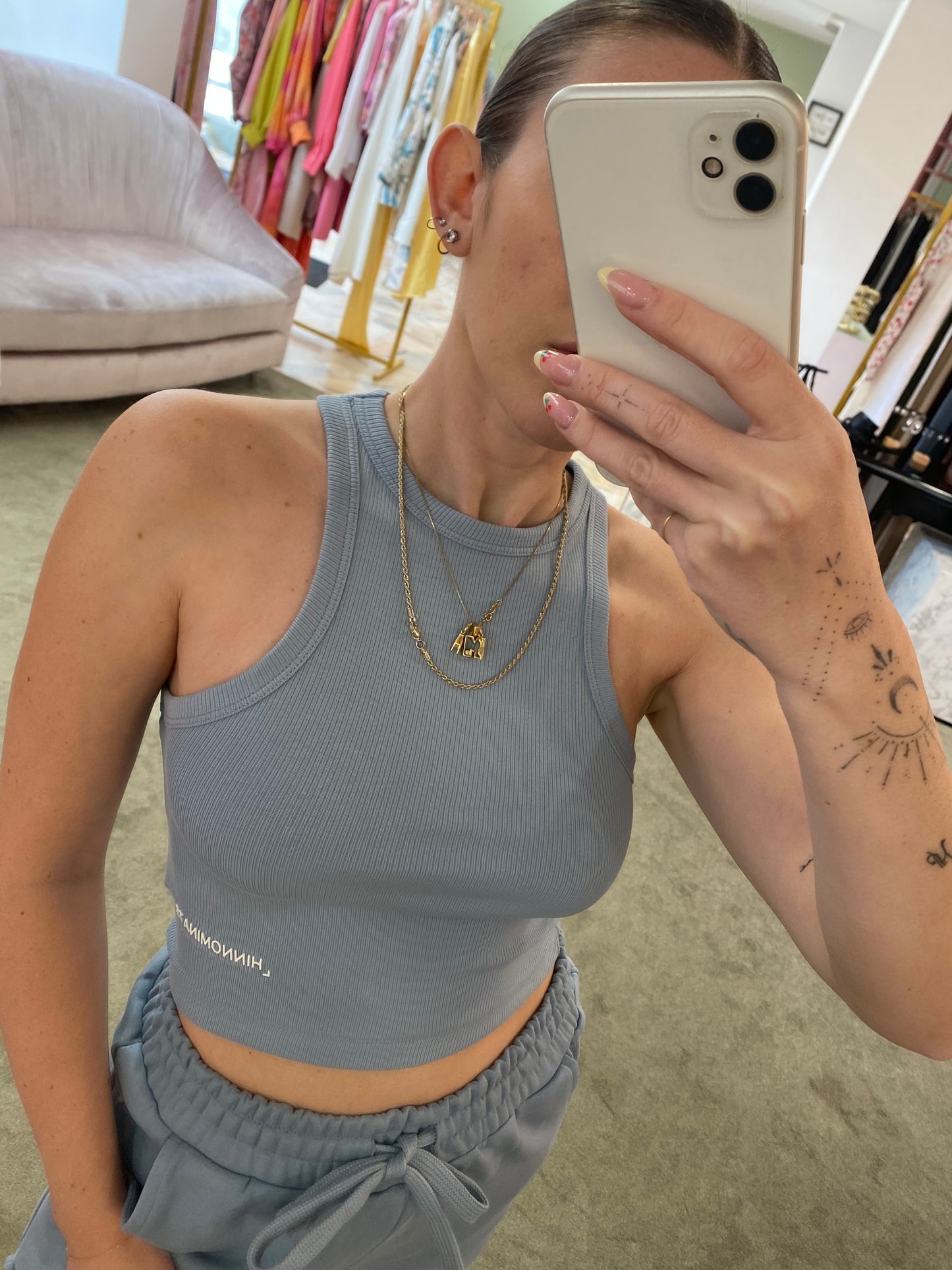 Crop top azzurro polvere a costine hinnominate