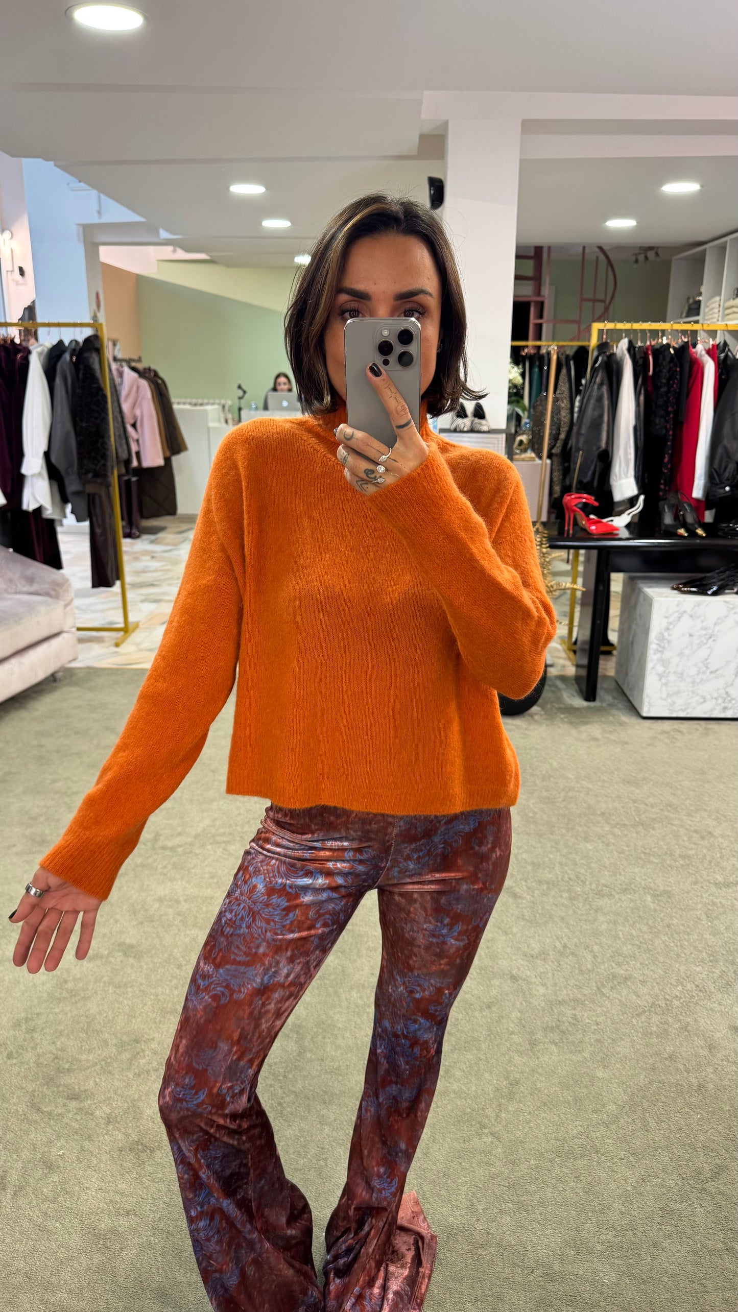 Maglione lupetto arancio terracotta lh