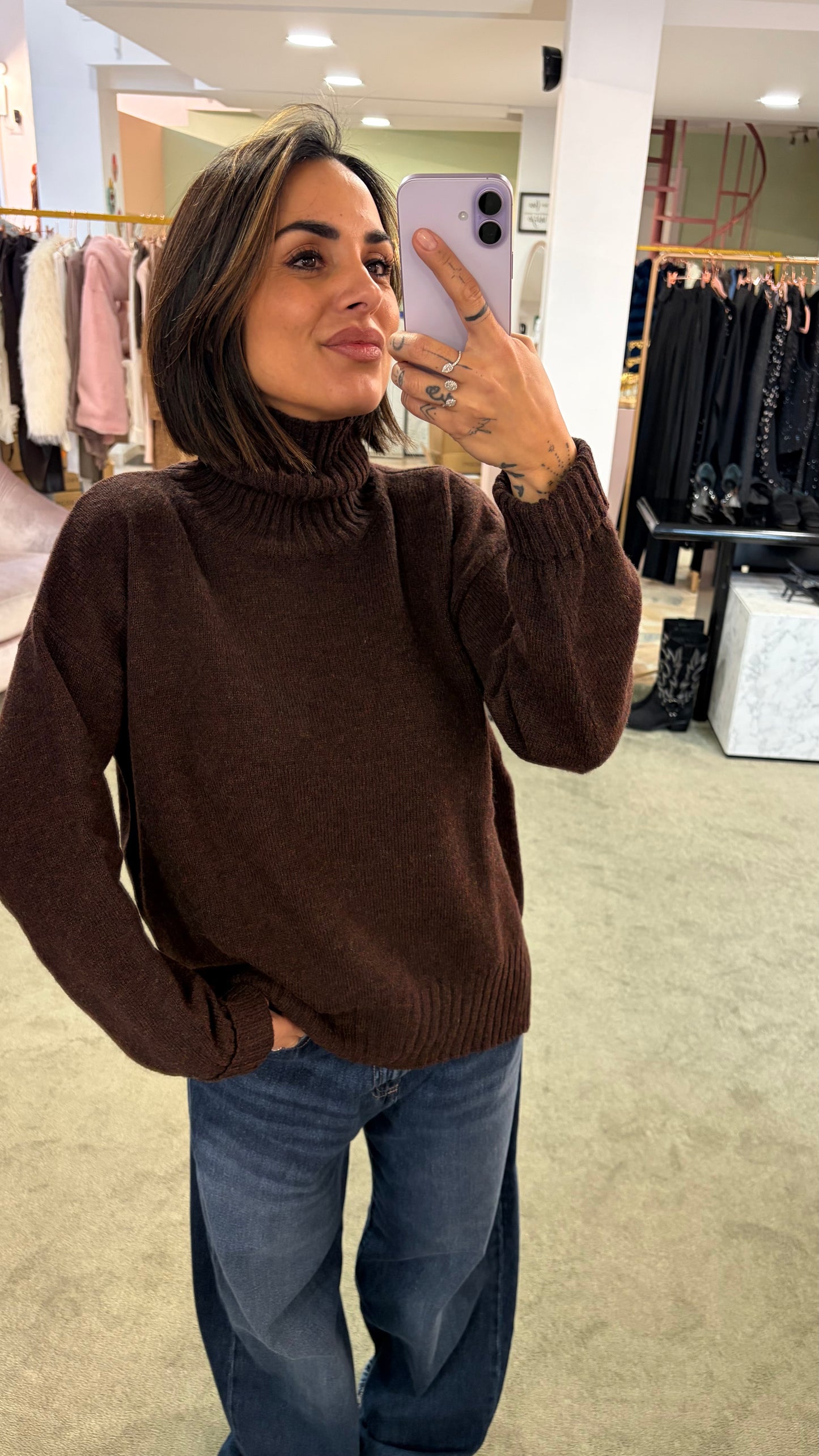 Dolcevita marrone melange a scatoletta in lana Irish