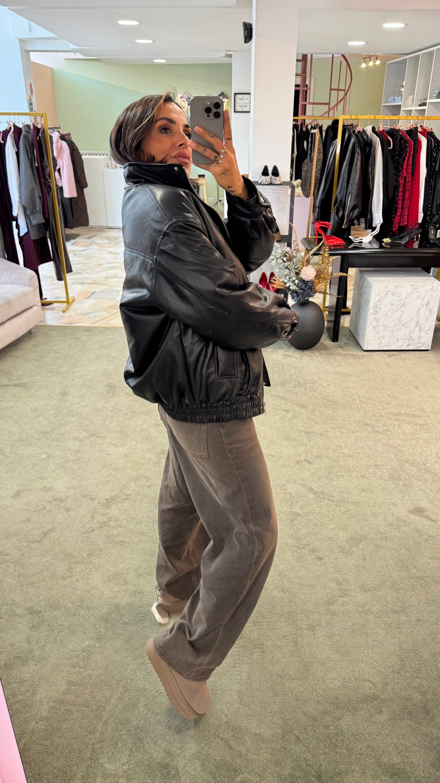 Bomber aviator nero imbottito in ecopelle gl