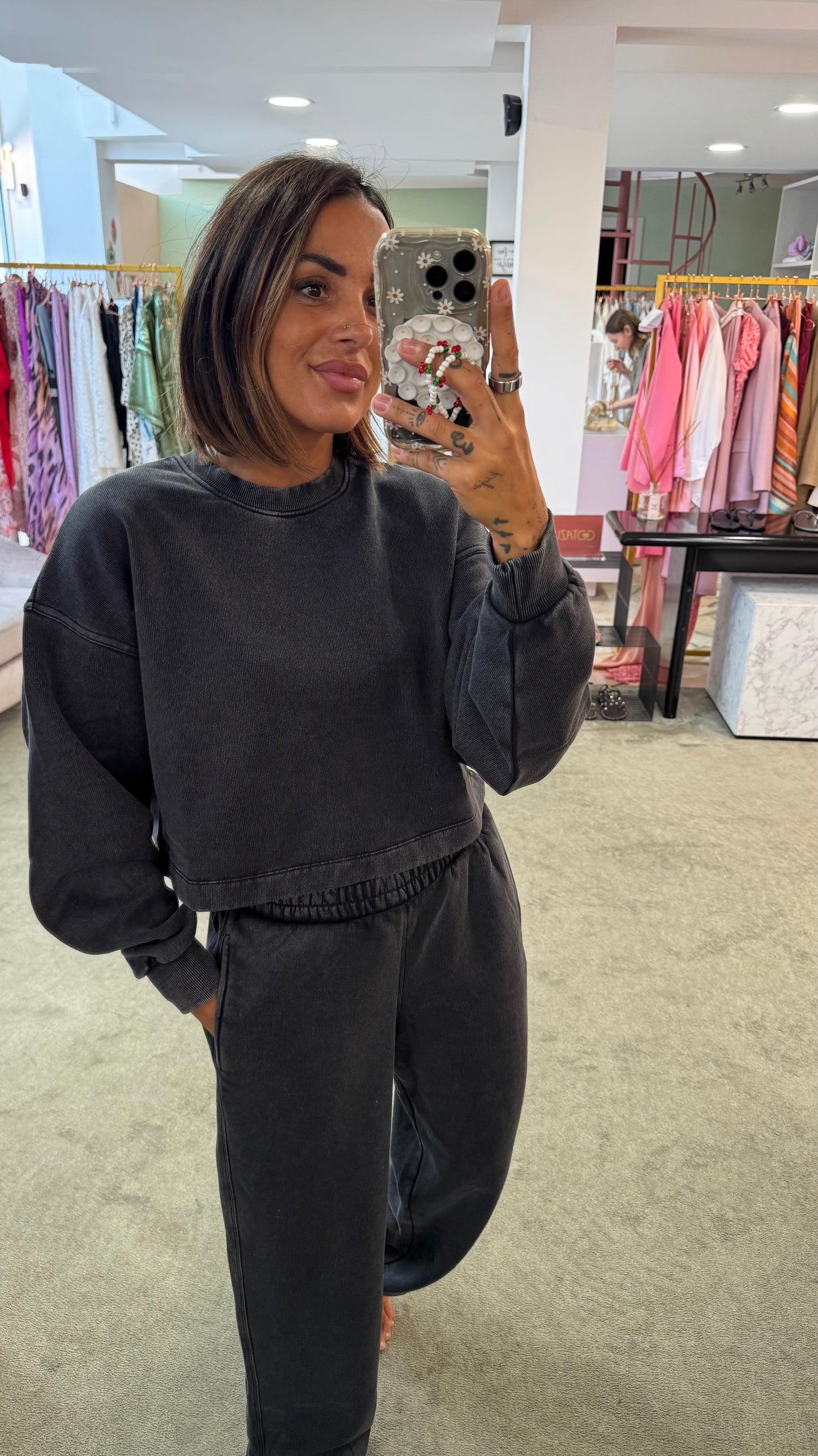Felpa crop grigia stonewashed jx