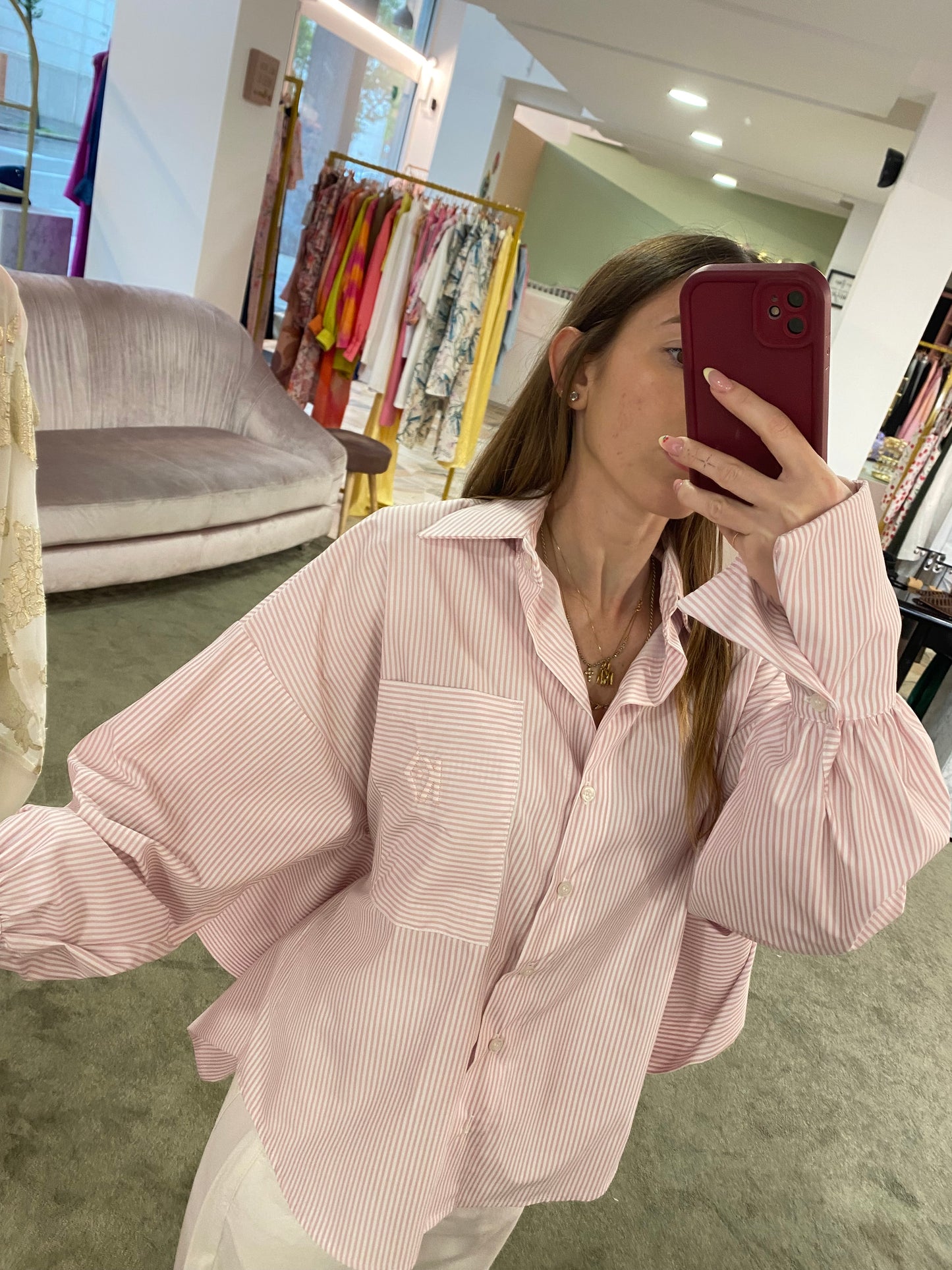 Camicia rosa a righe schiena scoperta ks