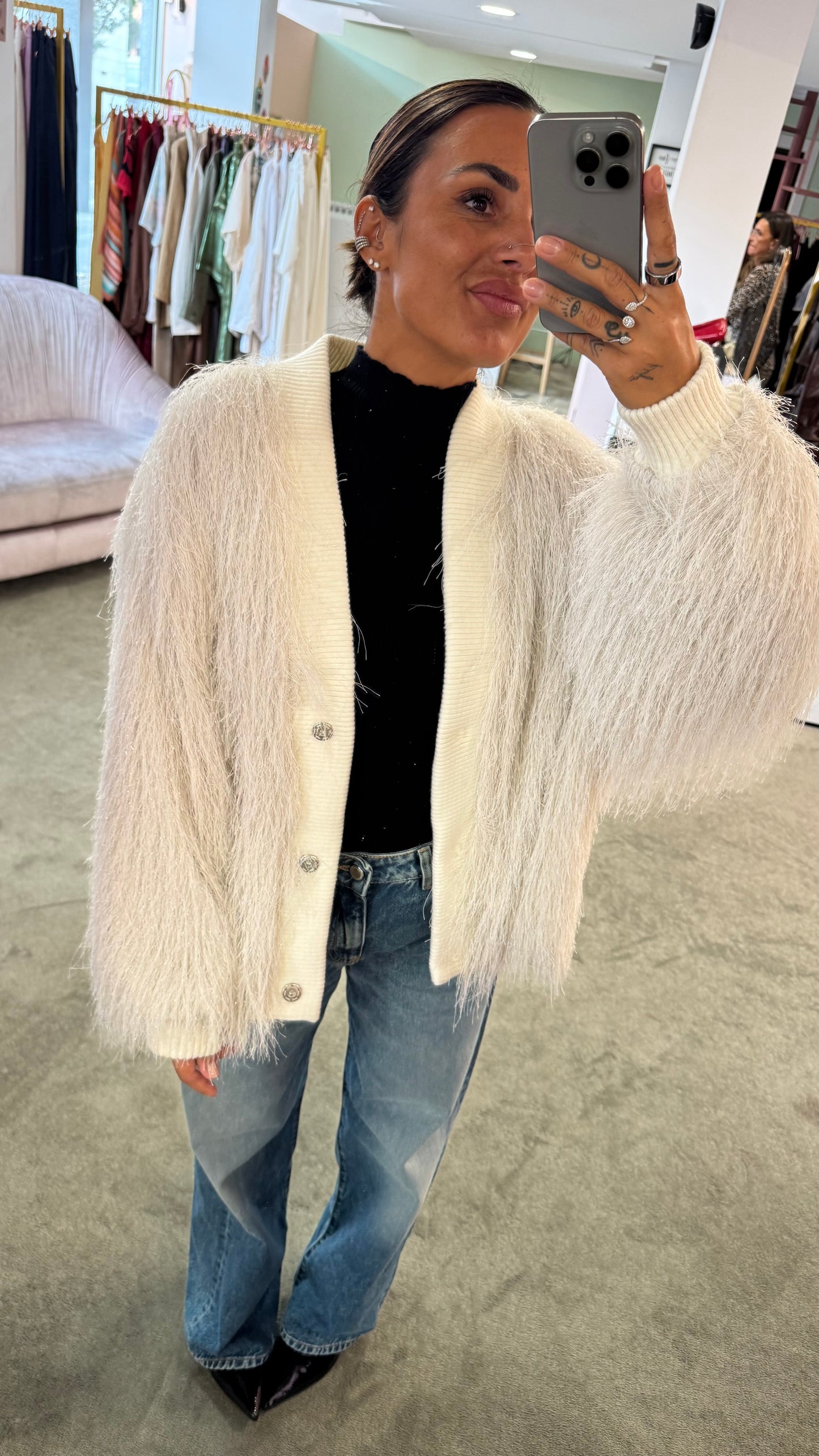 Cardigan bomber bianco piume Actualee