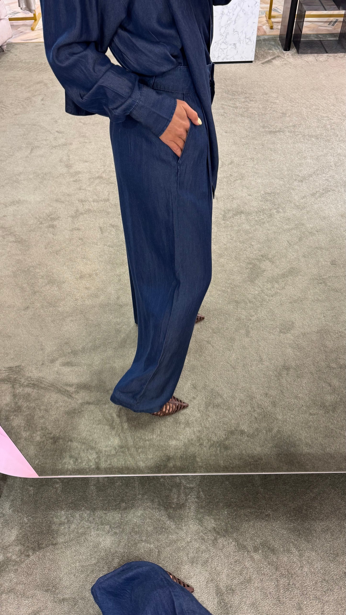 Pantaloni effetto jeans wide leg sl