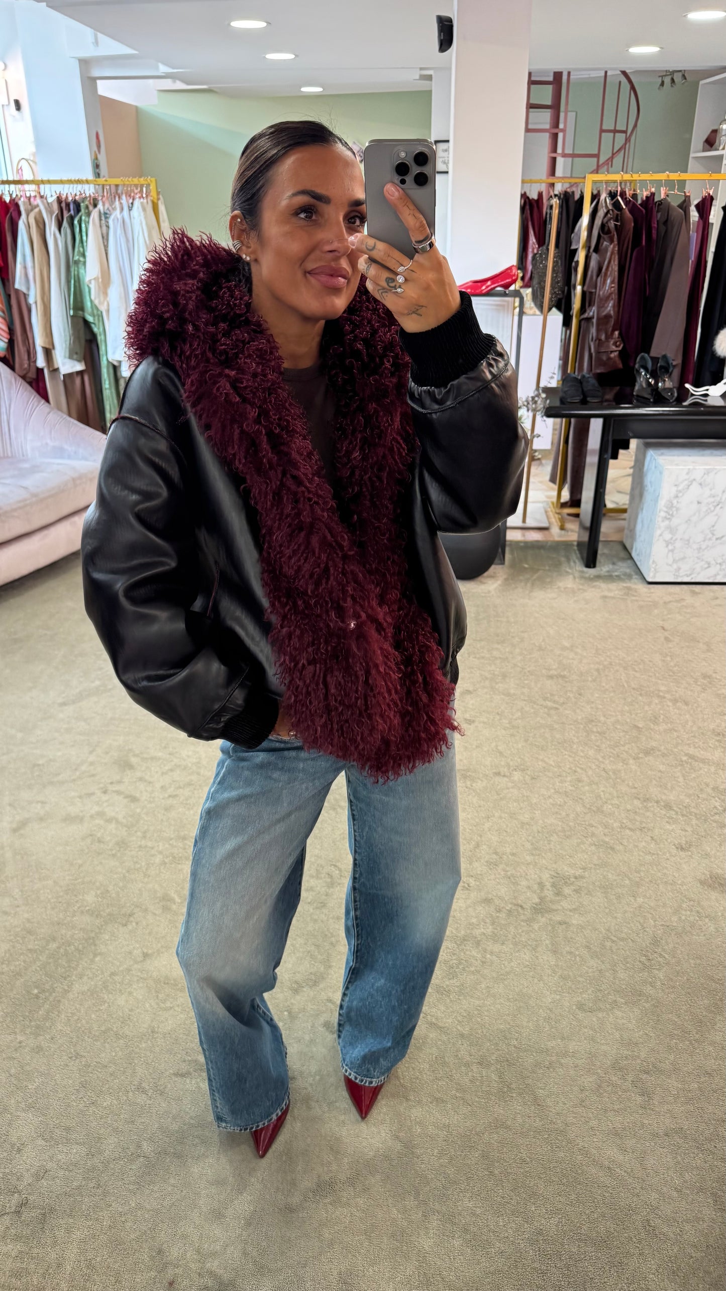 Bomber mongolia eco bordeaux con cappuccio