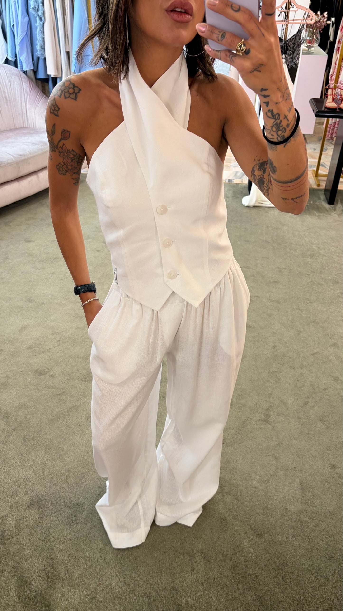 Pantaloni bianchi wide leg in lino Hinnominate