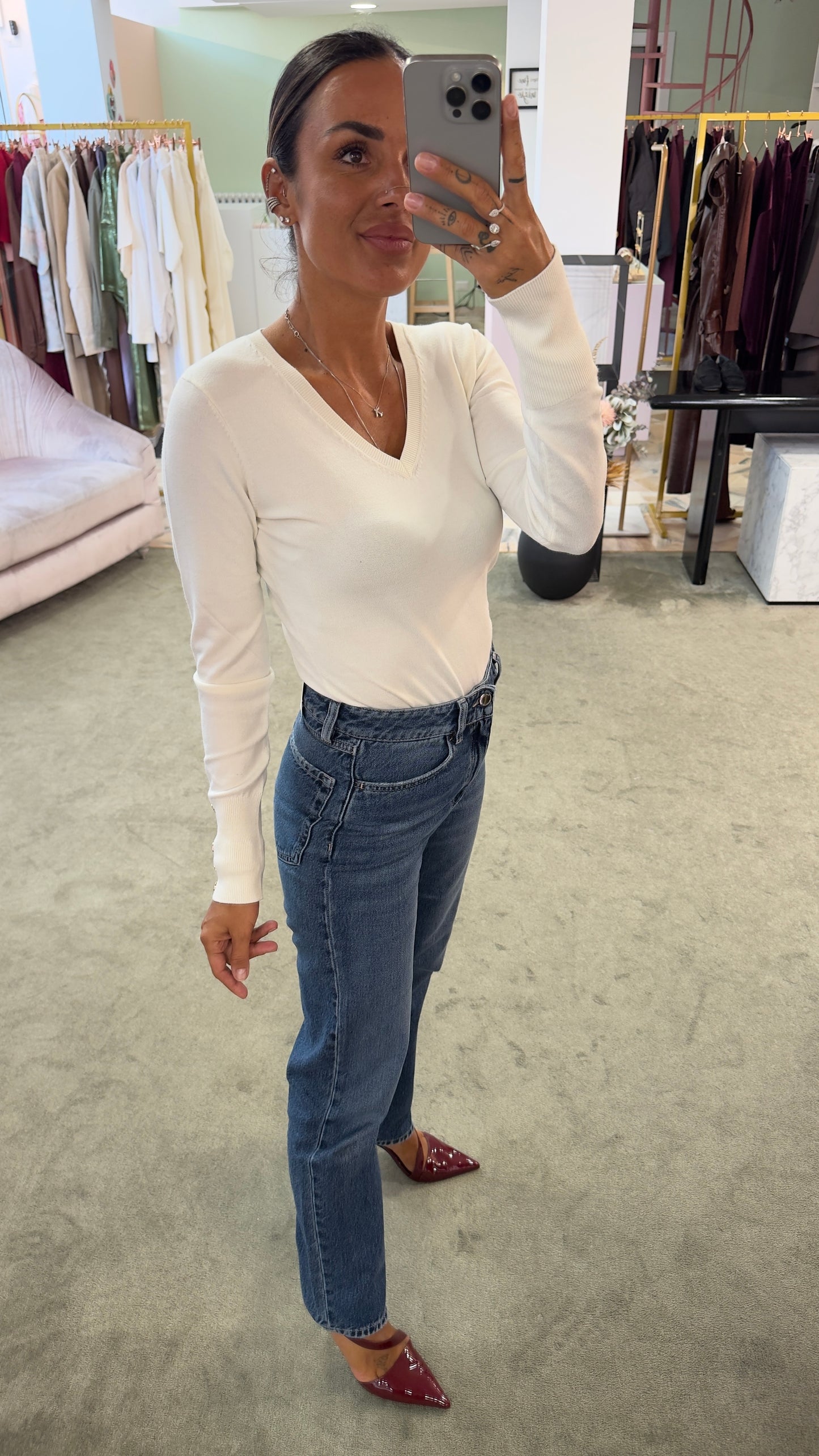 Maglione panna scollo a v in viscosa fr