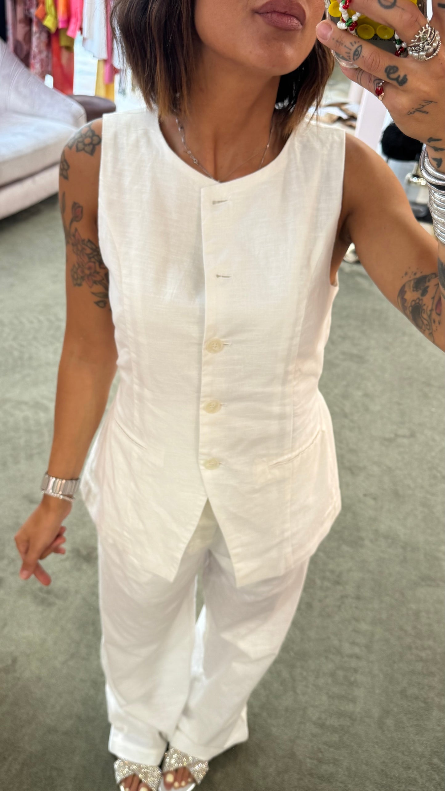 Set bianco gilet e pantaloni gl