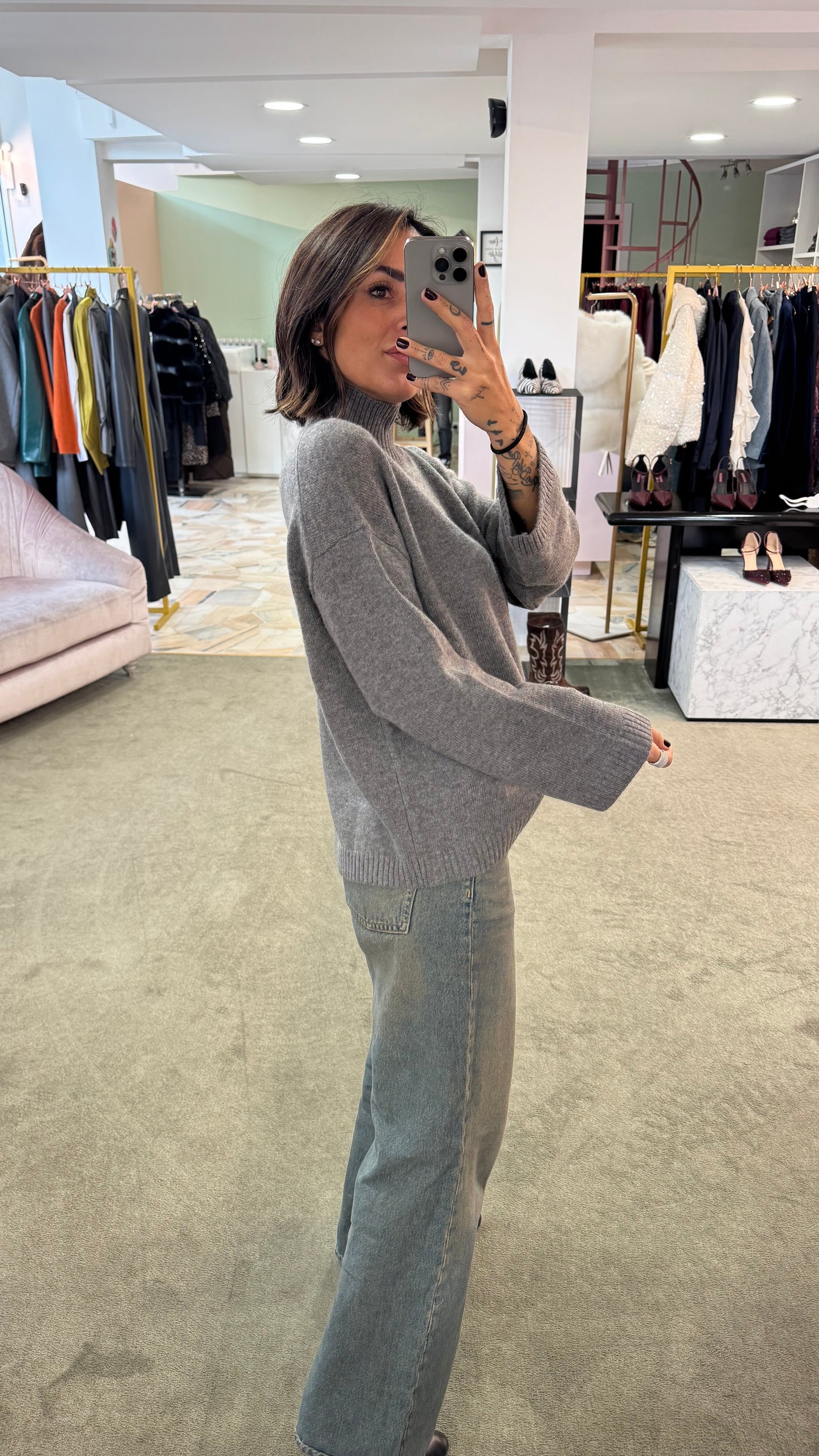 Maglione lupetto grigio melange sl