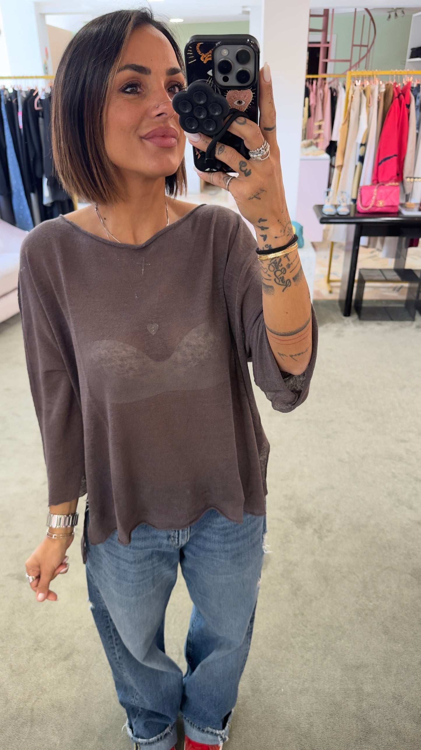 Maglia fango a scatola manica 3/4 in lino